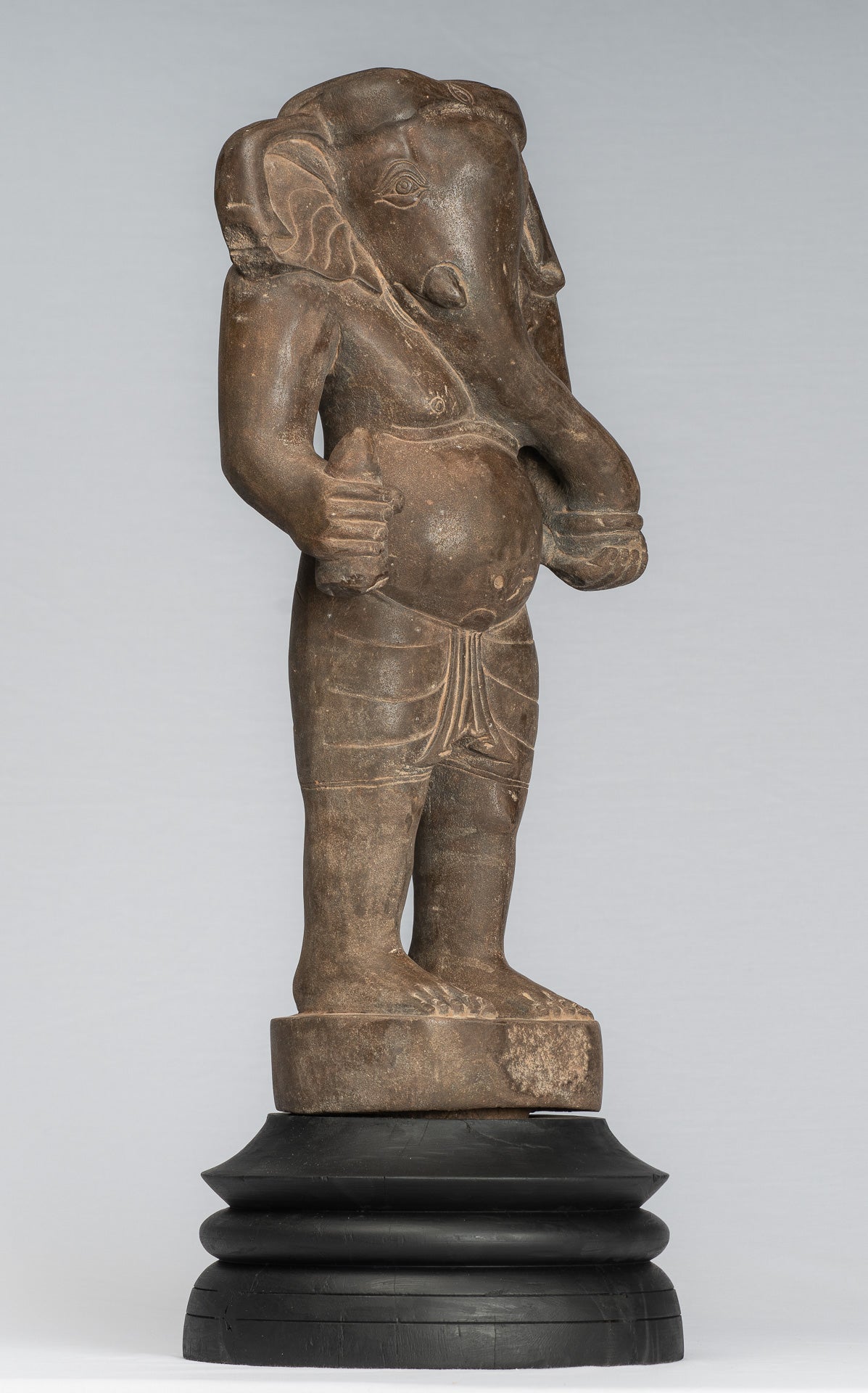 Ganesha Statue - Antique Vietnamese Style Stone Cham Mounted Ganesha Torso Statue - 64cm/26"