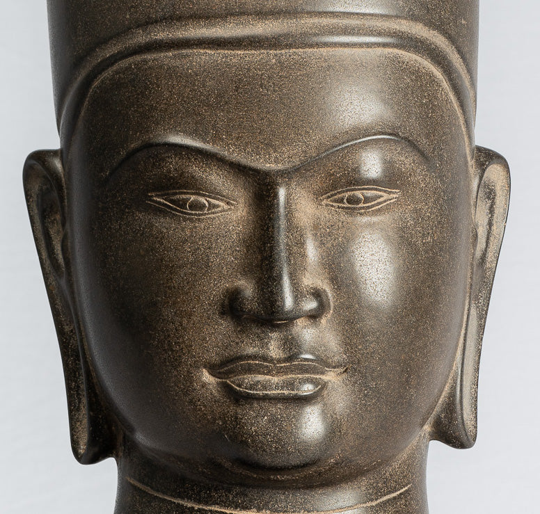 Antique Phnom Da Style Khmer Vishnu Head - Protettore e Conserver - 54Cm/22 "