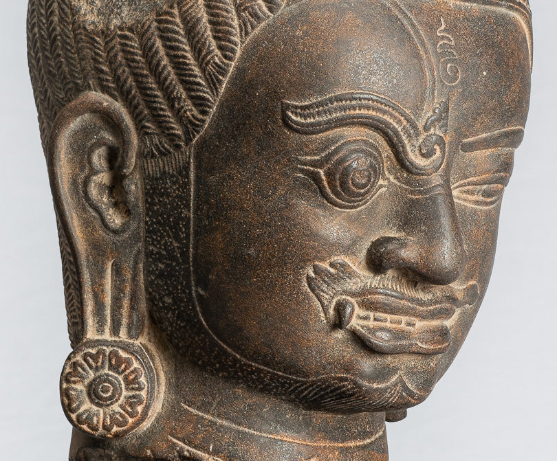 Shiva Statue - Antique Khmer Style Black Stone Yaksha e Yakshaswaroop Shiva Head- 47cm/19 "