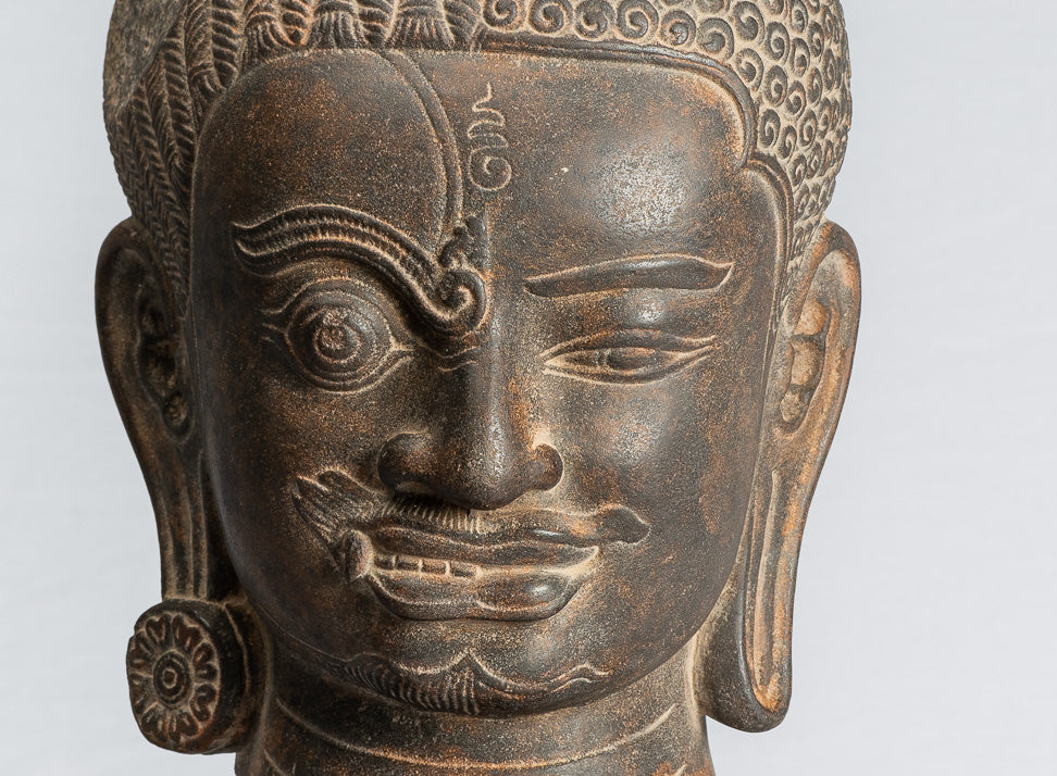 Shiva Statue - Antique Khmer Style Black Stone Yaksha e Yakshaswaroop Shiva Head- 47cm/19 "