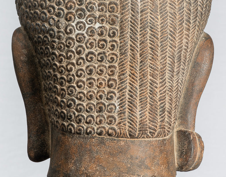 Shiva Statue - Antique Khmer Style Black Stone Yaksha e Yakshaswaroop Shiva Head- 47cm/19 "