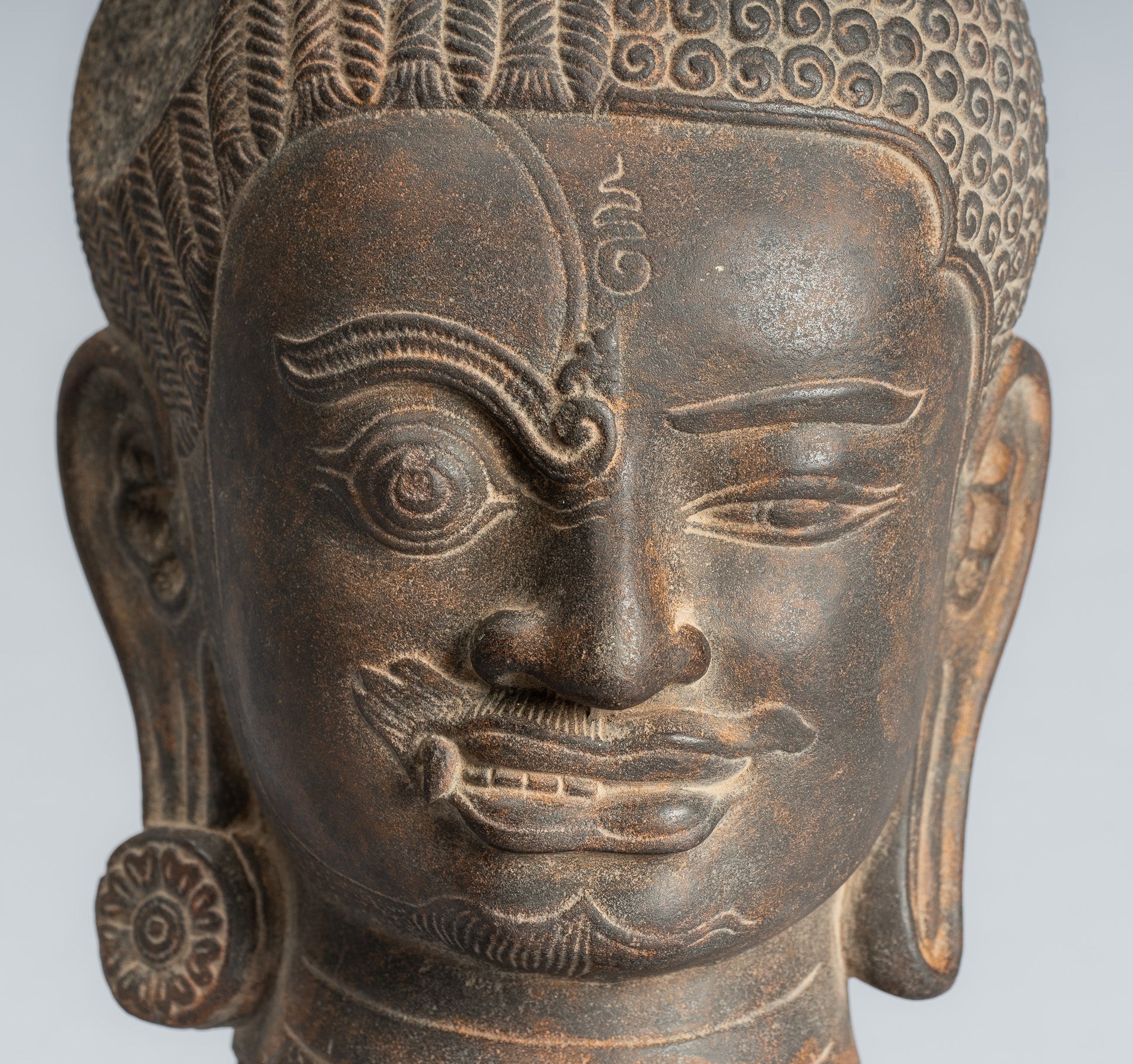 Shiva Statue - Antique Khmer Style Black Stone Yaksha e Yakshaswaroop Shiva Head- 47cm/19 "