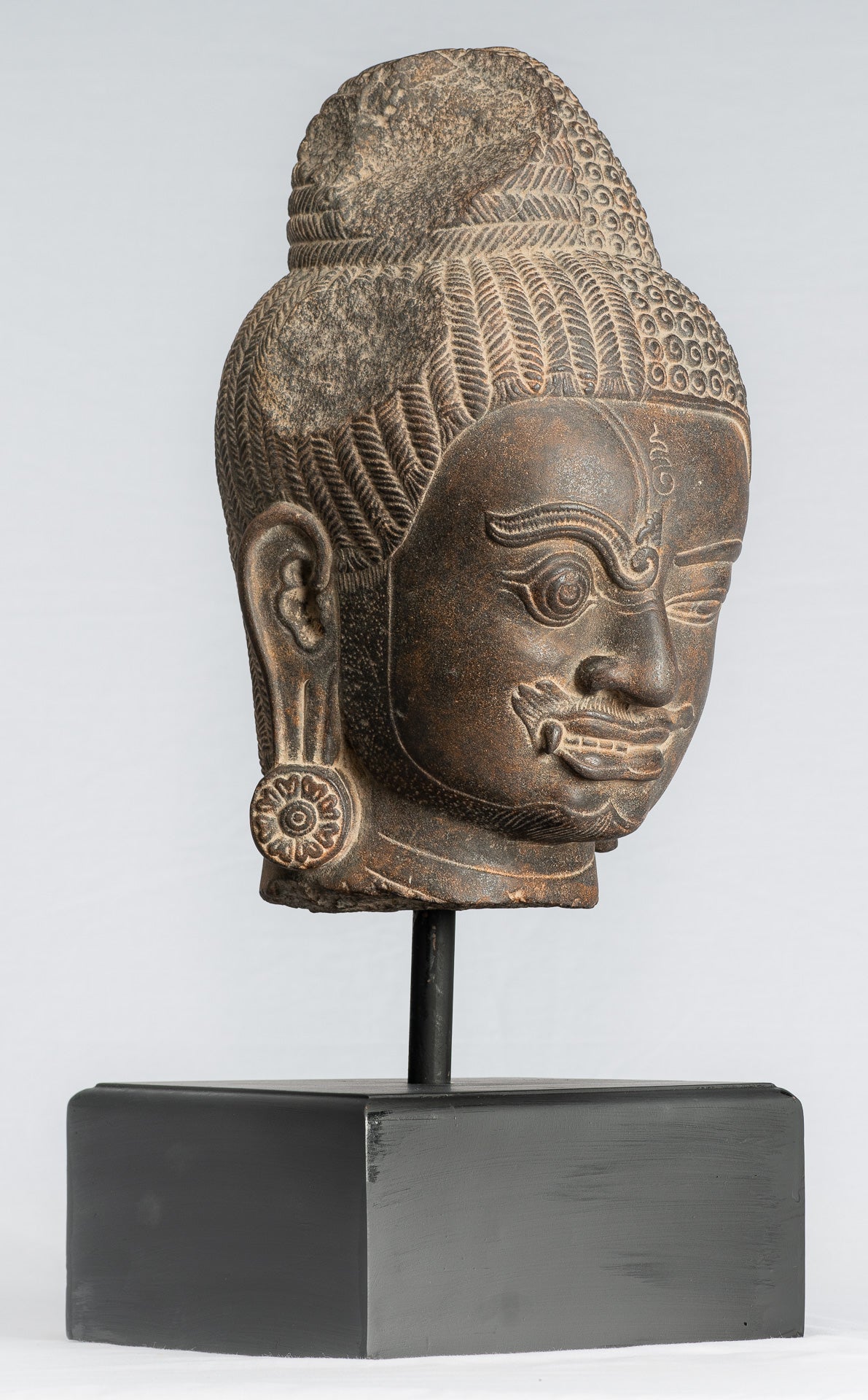 Shiva Statue - Antique Khmer Style Black Stone Yaksha e Yakshaswaroop Shiva Head- 47cm/19 "