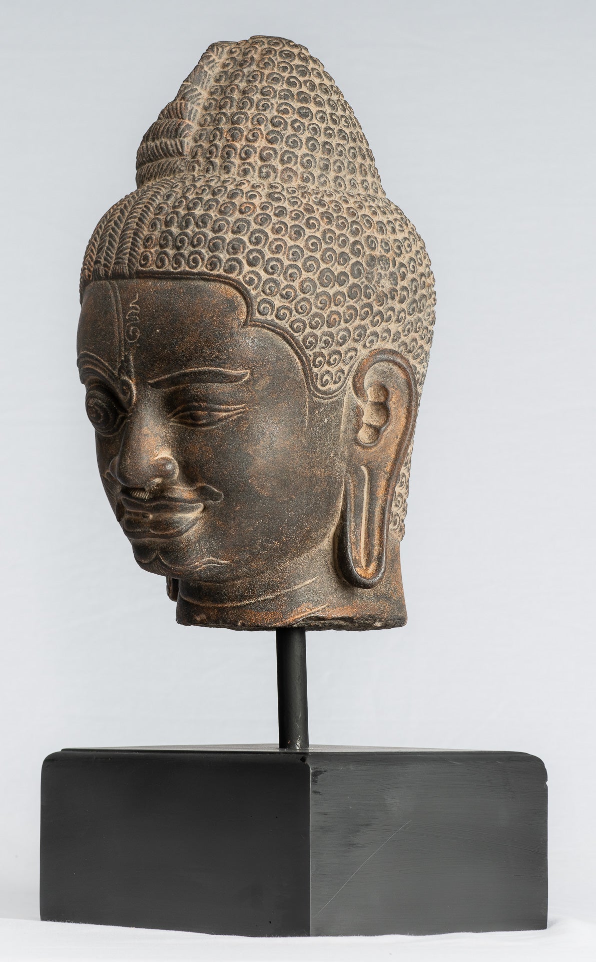 Shiva Statue - Antique Khmer Style Black Stone Yaksha e Yakshaswaroop Shiva Head- 47cm/19 "