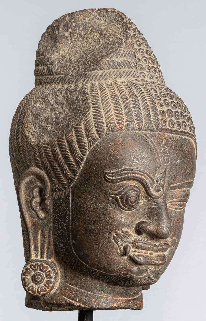 Shiva Statue - Antique Khmer Style Black Stone Yaksha e Yakshaswaroop Shiva Head- 47cm/19 "