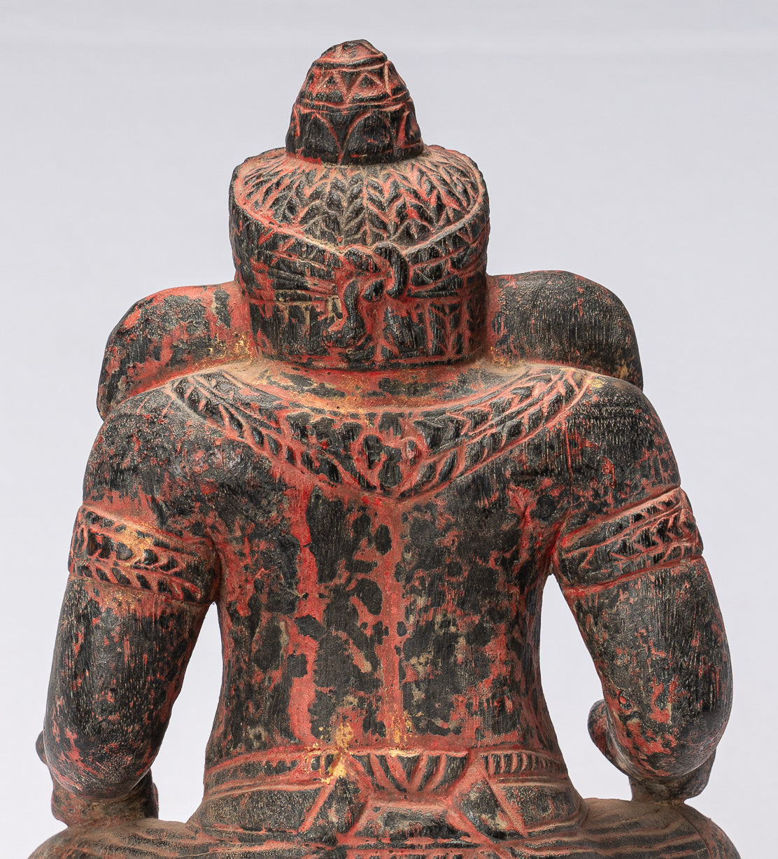 Ganesha Statue - Khmer Style Wood Seated Ganesh Statue - 29cm/12"