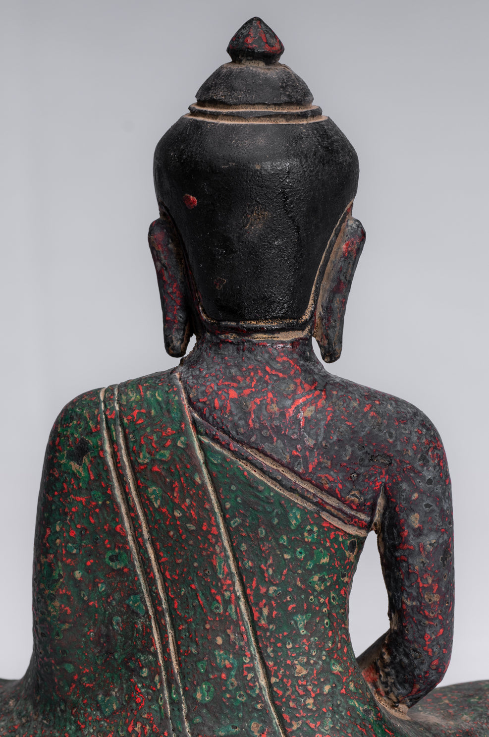 Buddha Sculpture - Antique Khmer Style Wood Seated Buddha Statue Dhyana Meditation Mudra - 20cm/8"