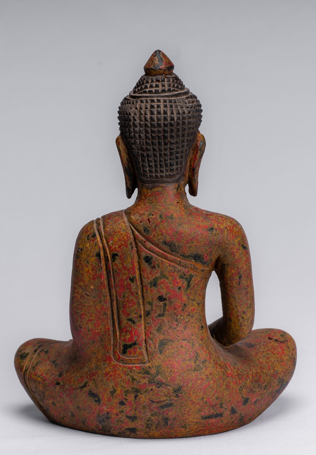 Buddha Sculpture - Antique Khmer Style Wood Seated Buddha Statue Dhyana Meditation Mudra - 26cm/10"