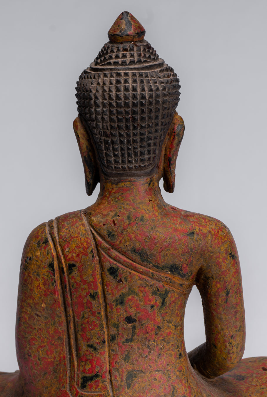 Buddha Sculpture - Antique Khmer Style Wood Seated Buddha Statue Dhyana Meditation Mudra - 26cm/10"