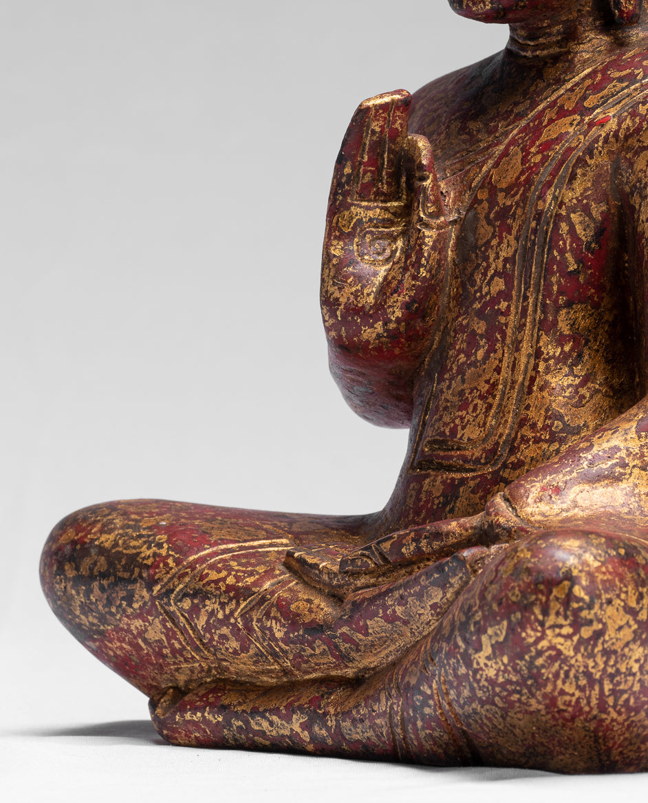 Buddha Sculpture - Buddha - Antique Khmer Style Seated Wood Buddha Statue Teaching Mudra - 26cm/10"