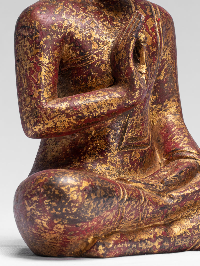 Buddha Sculpture - Buddha - Antique Khmer Style Seated Wood Buddha Statue Teaching Mudra - 26cm/10"