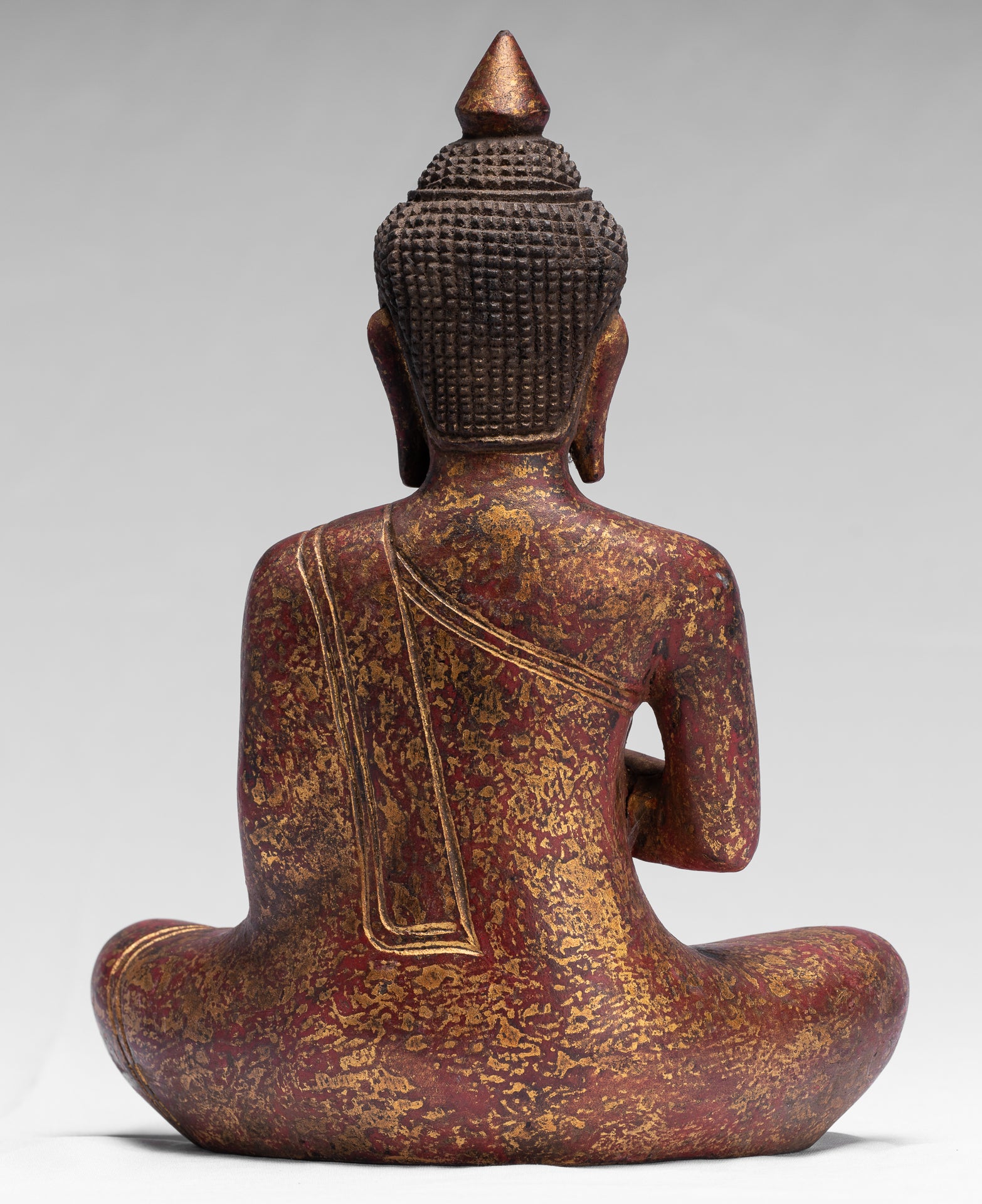 Buddha Sculpture - Buddha - Antique Khmer Style Seated Wood Buddha Statue Teaching Mudra - 26cm/10"