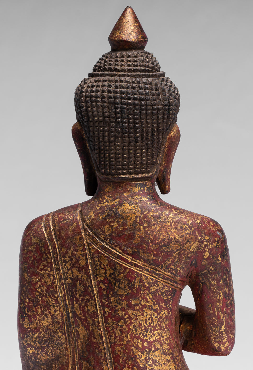 Buddha Sculpture - Buddha - Antique Khmer Style Seated Wood Buddha Statue Teaching Mudra - 26cm/10"