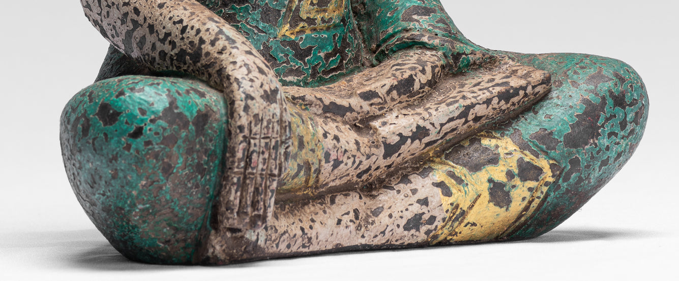 Buddha Statue - Antique Khmer Style SE Asia Seated Wood Enlightenment Buddha Statue - 25cm/10"