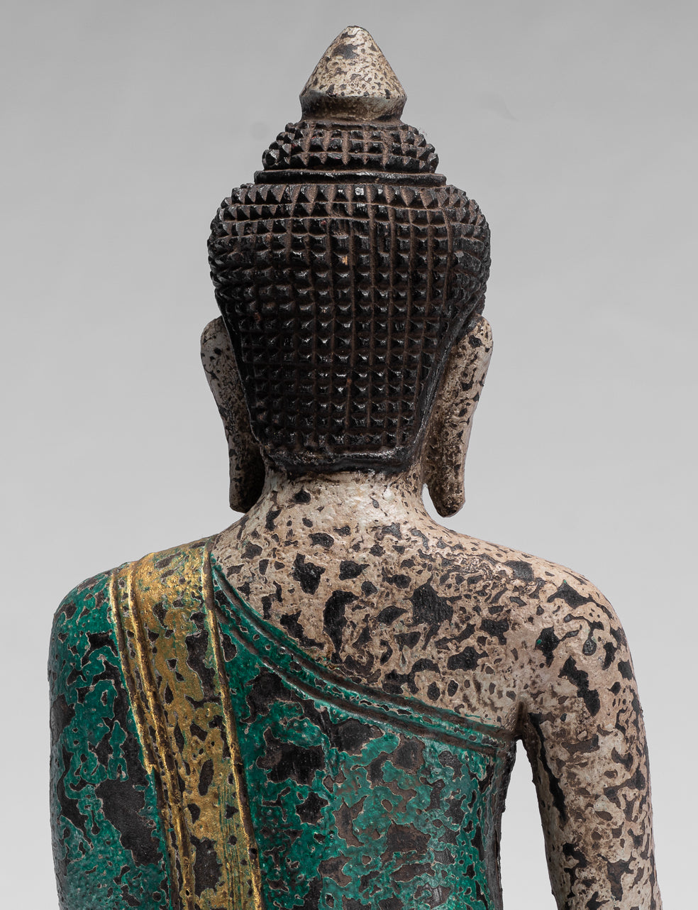 Buddha Statue - Antique Khmer Style SE Asia Seated Wood Enlightenment Buddha Statue - 25cm/10"