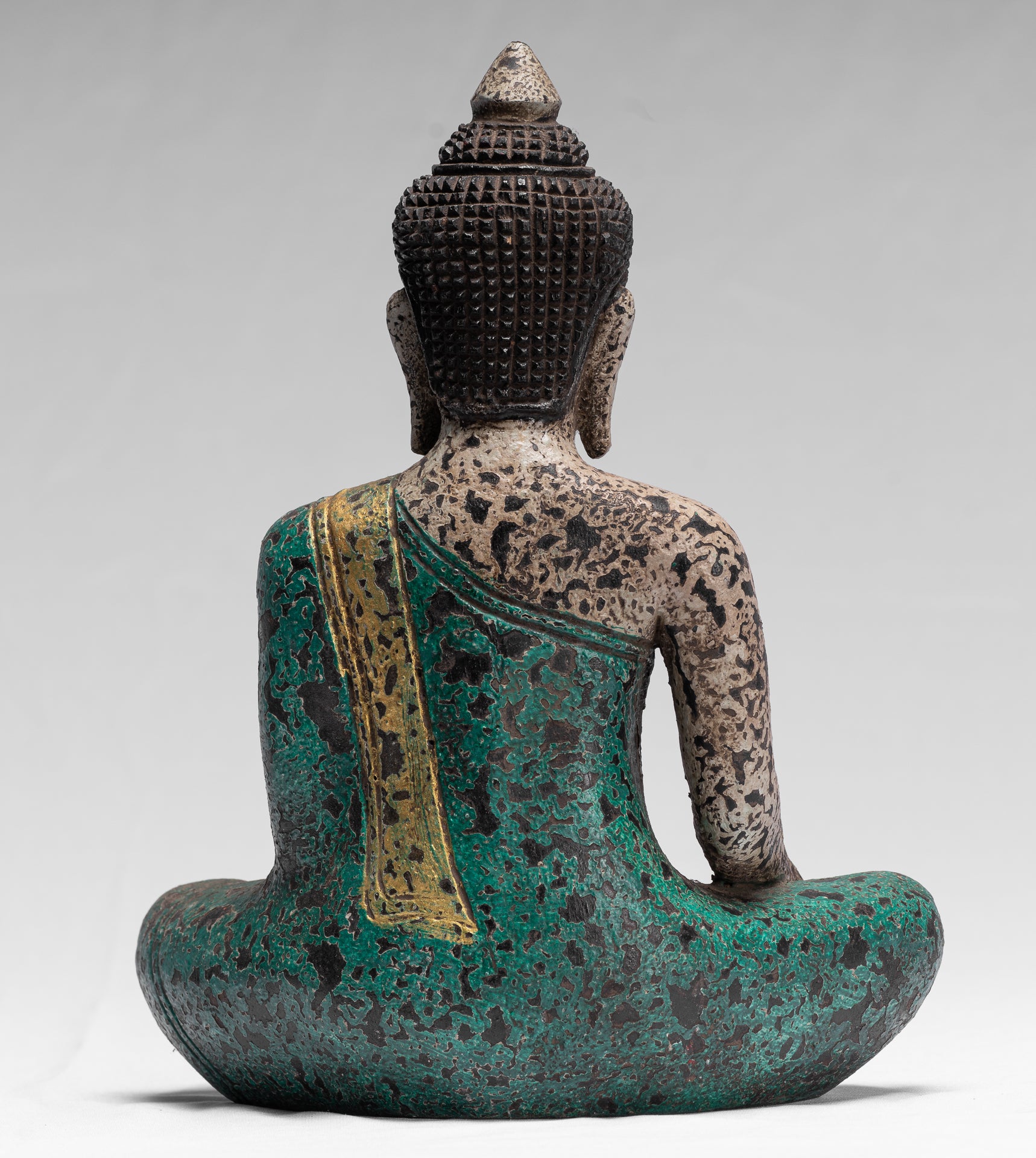 Buddha Statue - Antique Khmer Style SE Asia Seated Wood Enlightenment Buddha Statue - 25cm/10"