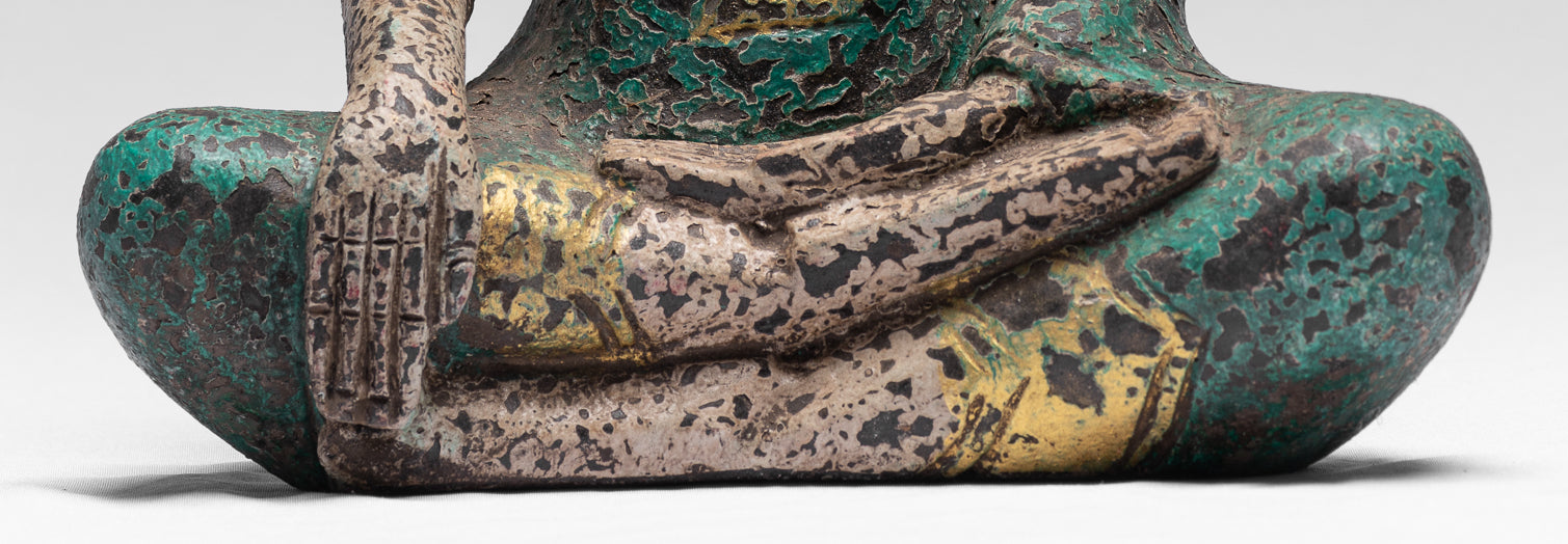 Buddha Statue - Antique Khmer Style SE Asia Seated Wood Enlightenment Buddha Statue - 25cm/10"