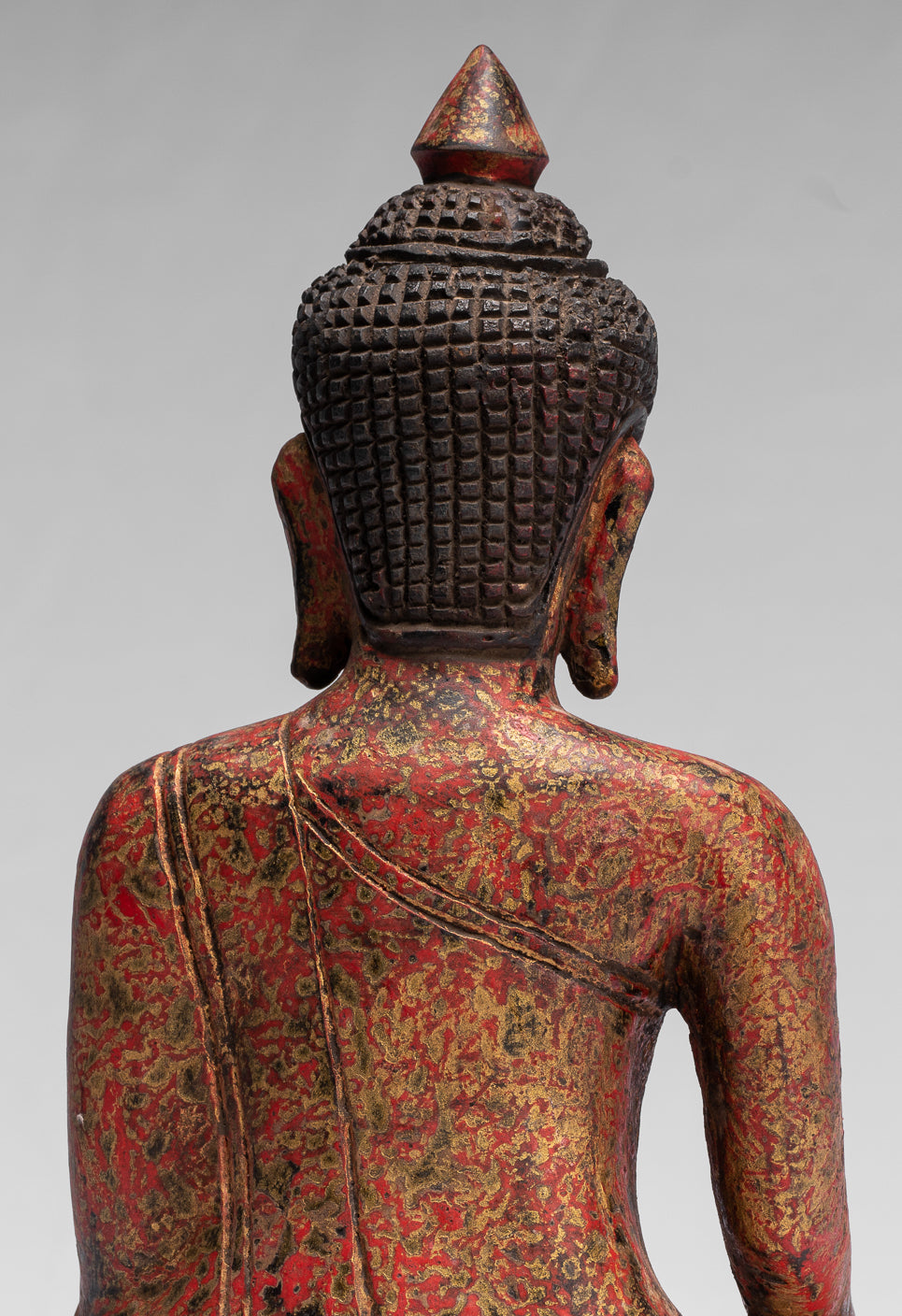 Buddha Statue - Antique Khmer Style SE Asia Seated Wood Enlightenment Buddha Statue - 25cm/10"