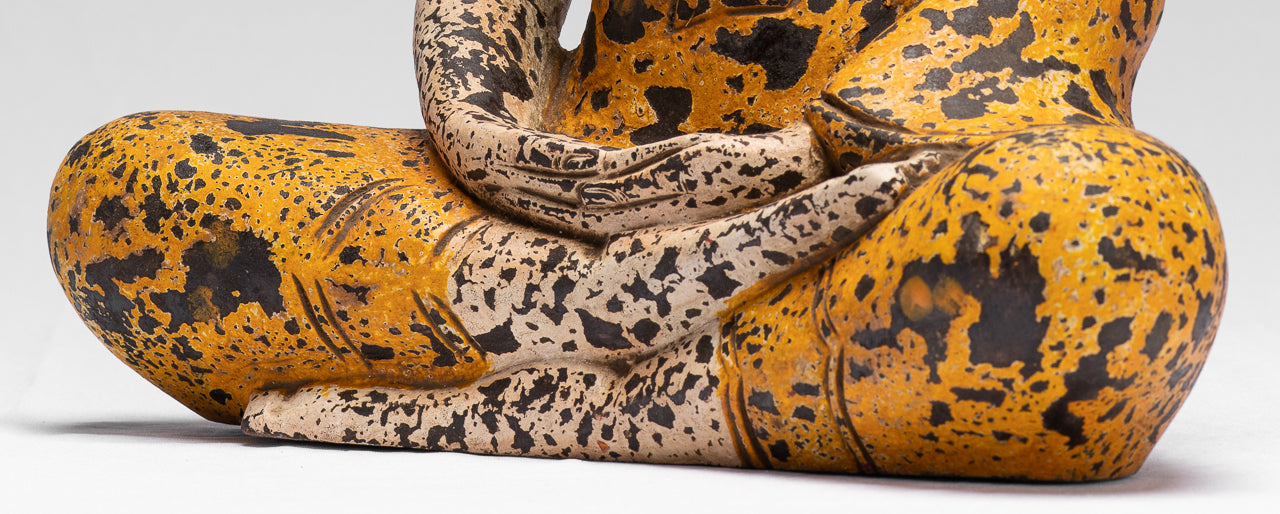 Buddha Sculpture - Antique Khmer Style Wood Seated Buddha Statue Dhyana Meditation Mudra - 40cm/16"