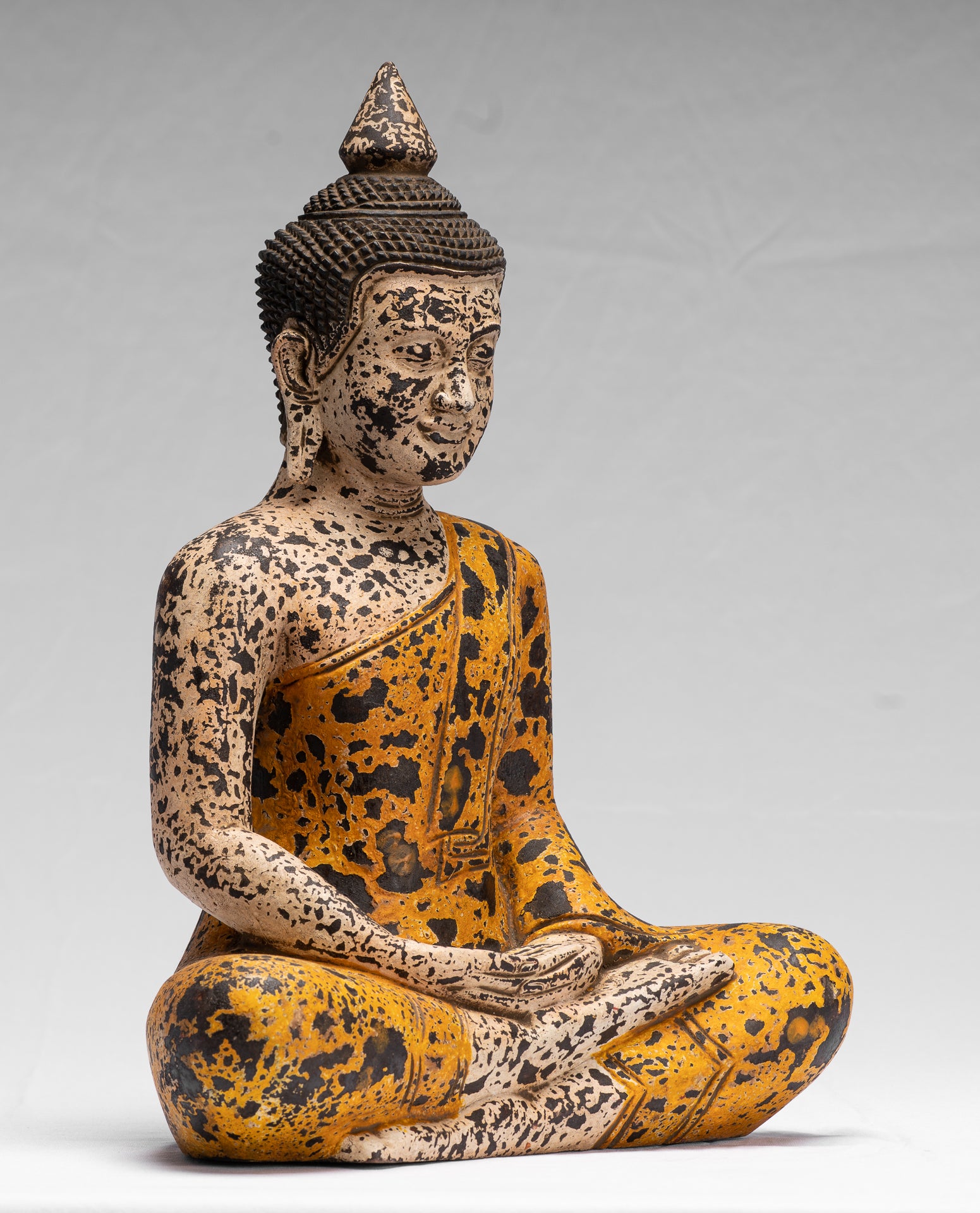 Buddha Sculpture - Antique Khmer Style Wood Seated Buddha Statue Dhyana Meditation Mudra - 40cm/16"