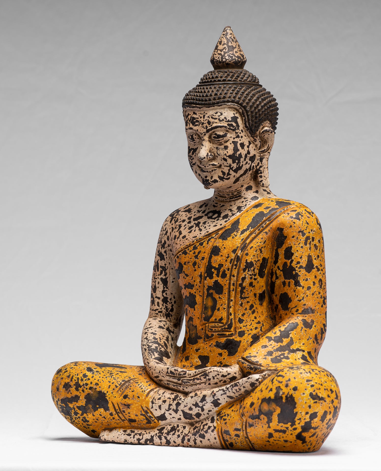 Buddha Sculpture - Antique Khmer Style Wood Seated Buddha Statue Dhyana Meditation Mudra - 40cm/16"