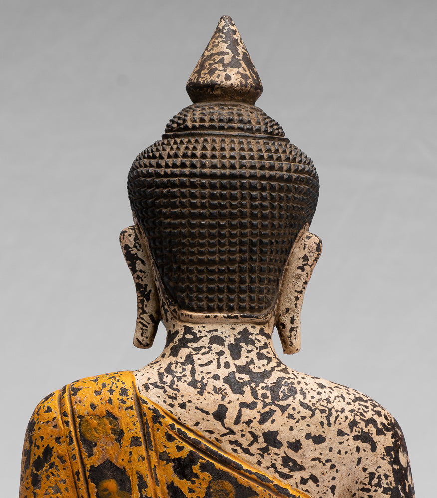 Buddha Sculpture - Antique Khmer Style Wood Seated Buddha Statue Dhyana Meditation Mudra - 40cm/16"