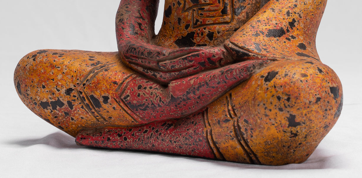 Buddha Sculpture - Antique Khmer Style Wood Seated Buddha Statue Dhyana Meditation Mudra - 32cm/13"