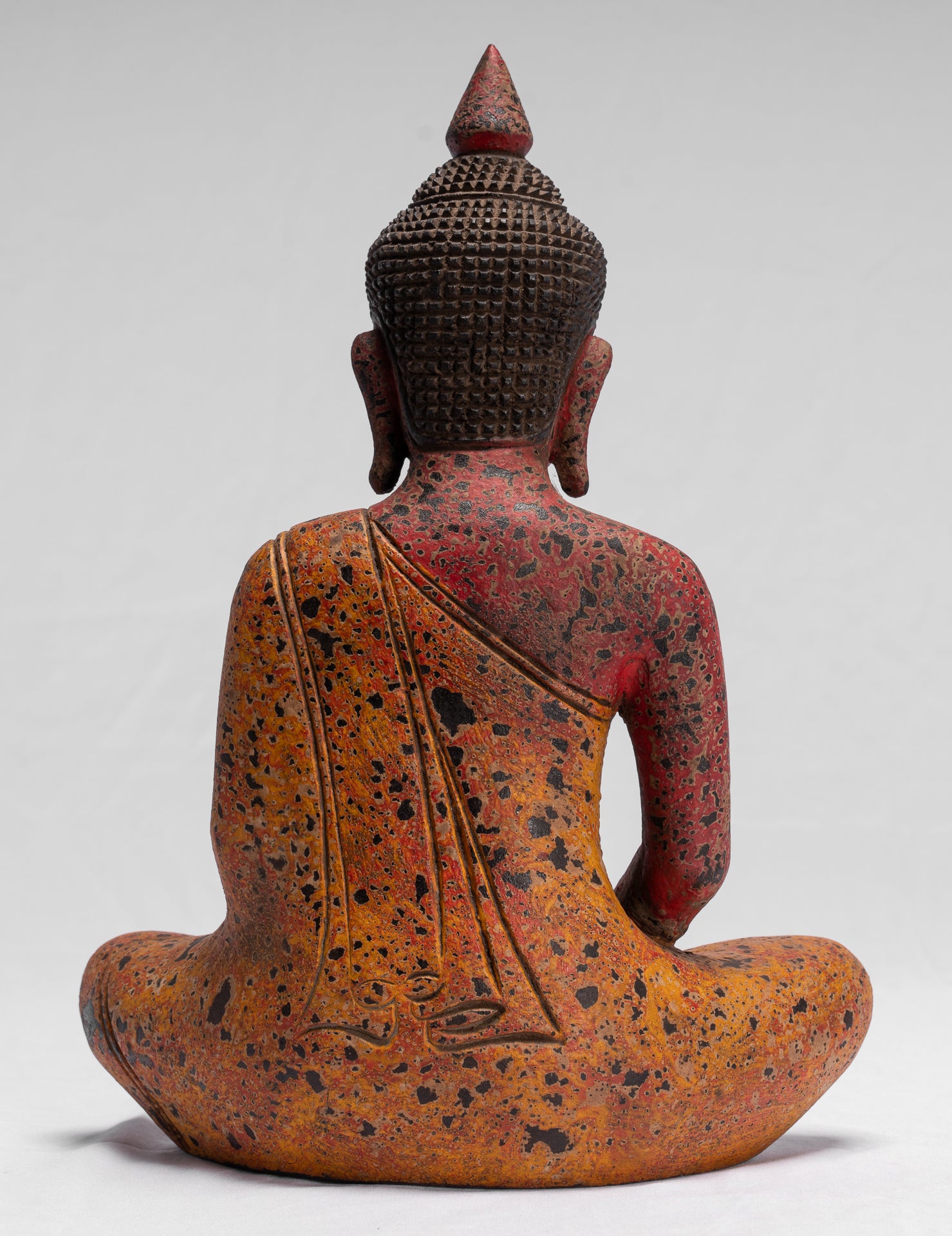 Buddha Sculpture - Antique Khmer Style Wood Seated Buddha Statue Dhyana Meditation Mudra - 32cm/13"