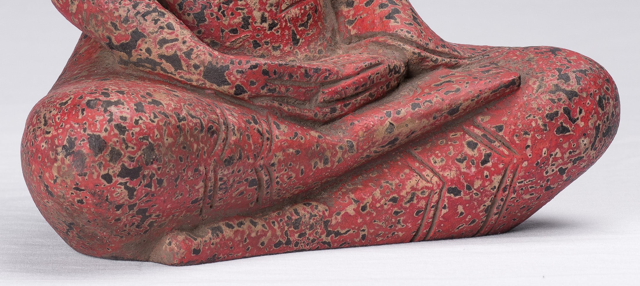 Buddha Sculpture - Antique Khmer Style Wood Seated Buddha Statue Dhyana Meditation Mudra - 34cm/14"