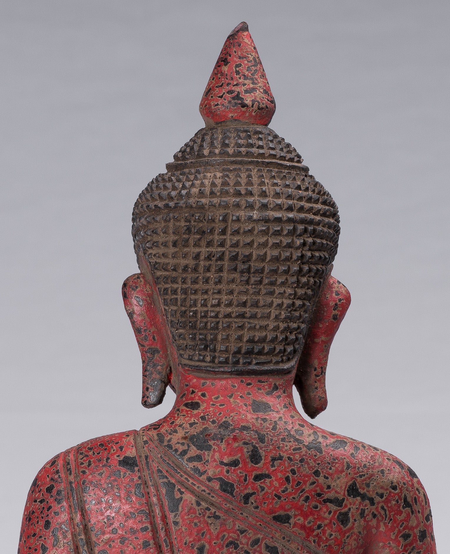 Buddha Sculpture - Antique Khmer Style Wood Seated Buddha Statue Dhyana Meditation Mudra - 34cm/14"