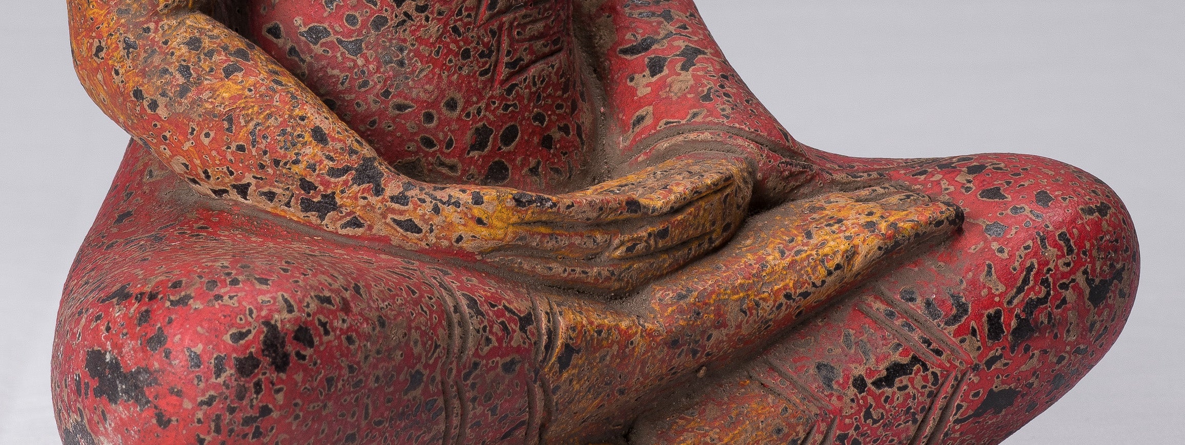 Buddha Sculpture - Antique Khmer Style Wood Seated Buddha Statue Dhyana Meditation Mudra - 34cm/14"