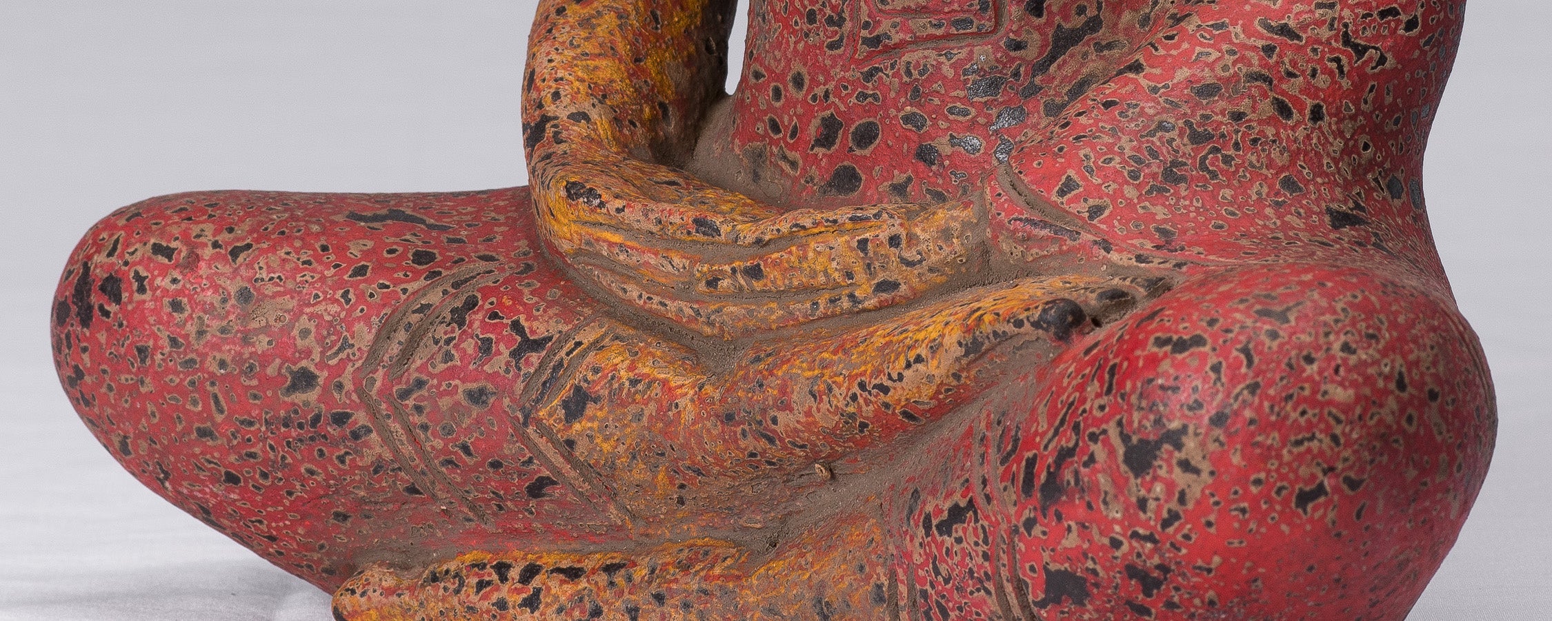 Buddha Sculpture - Antique Khmer Style Wood Seated Buddha Statue Dhyana Meditation Mudra - 34cm/14"