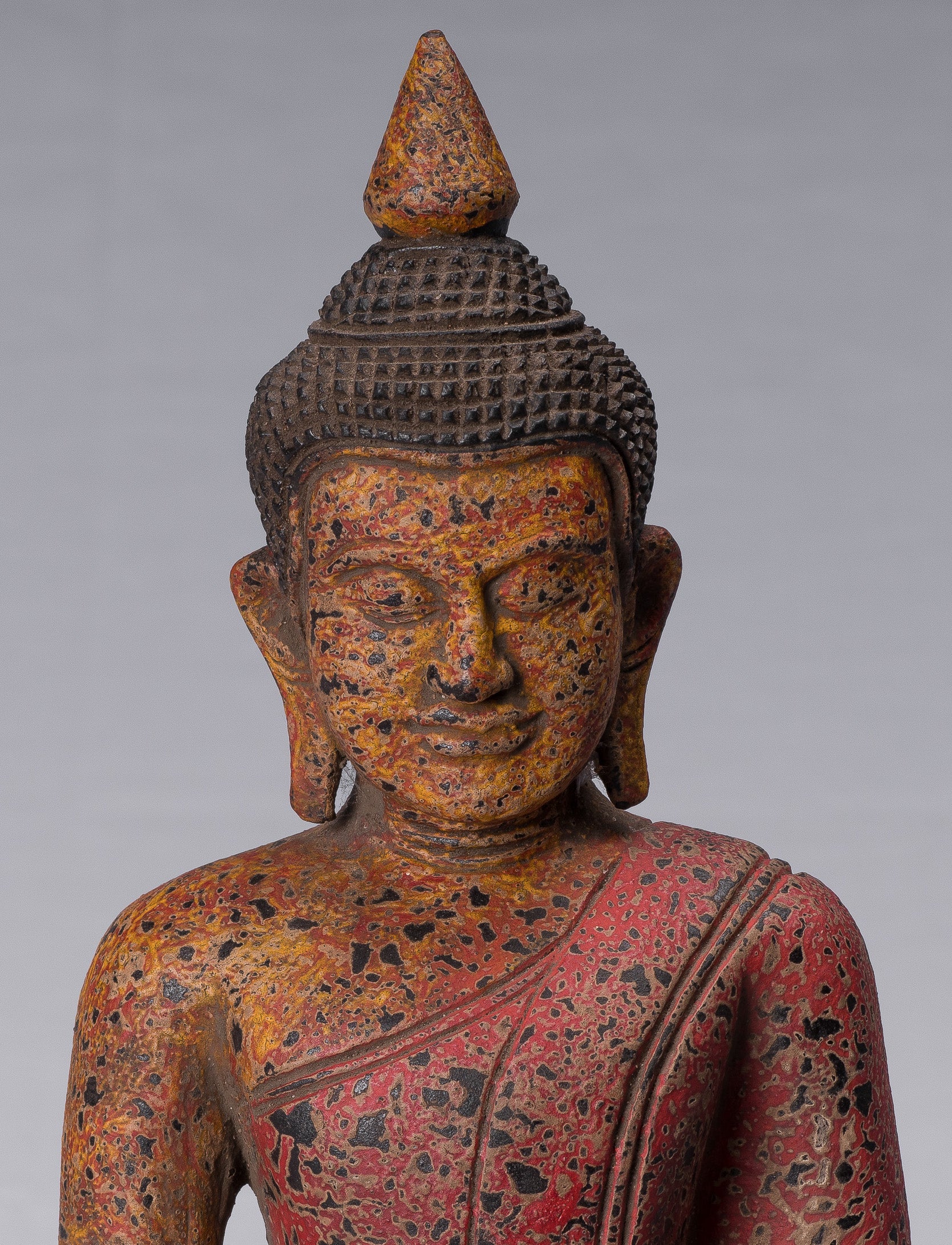 Buddha Sculpture - Antique Khmer Style Wood Seated Buddha Statue Dhyana Meditation Mudra - 34cm/14"