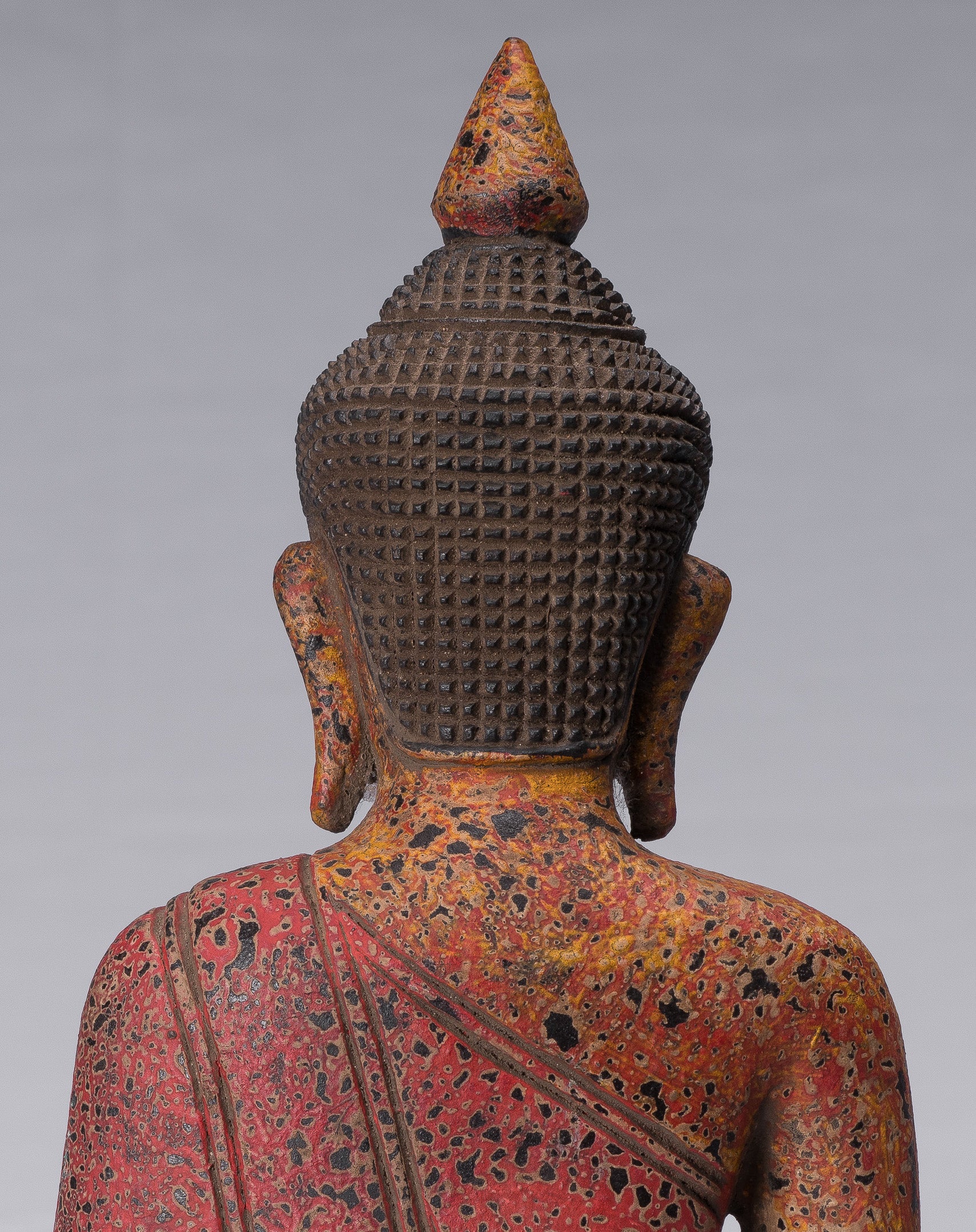 Buddha Sculpture - Antique Khmer Style Wood Seated Buddha Statue Dhyana Meditation Mudra - 34cm/14"