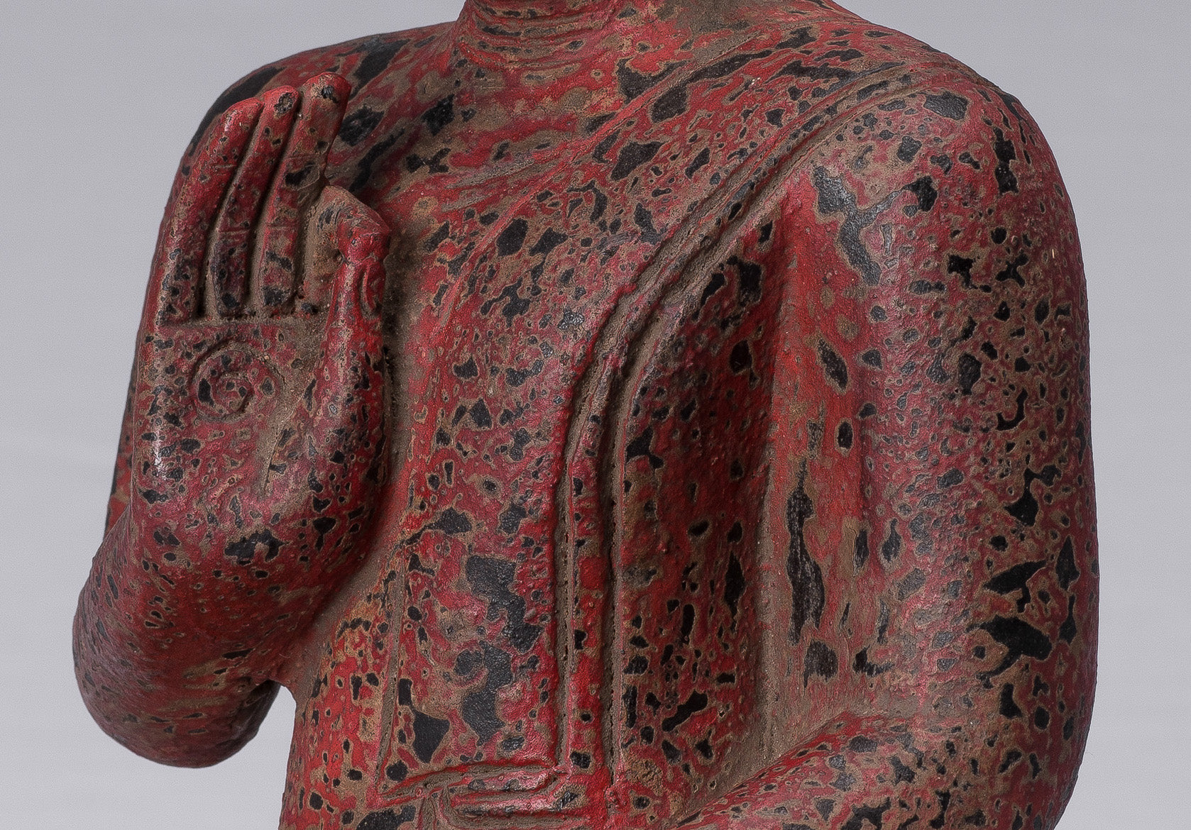 Escultura de Buda - Buda - Estatua de buda de madera de estilo jemer antiguo de estilo jemer enseñando mudra - 34 cm/14 "