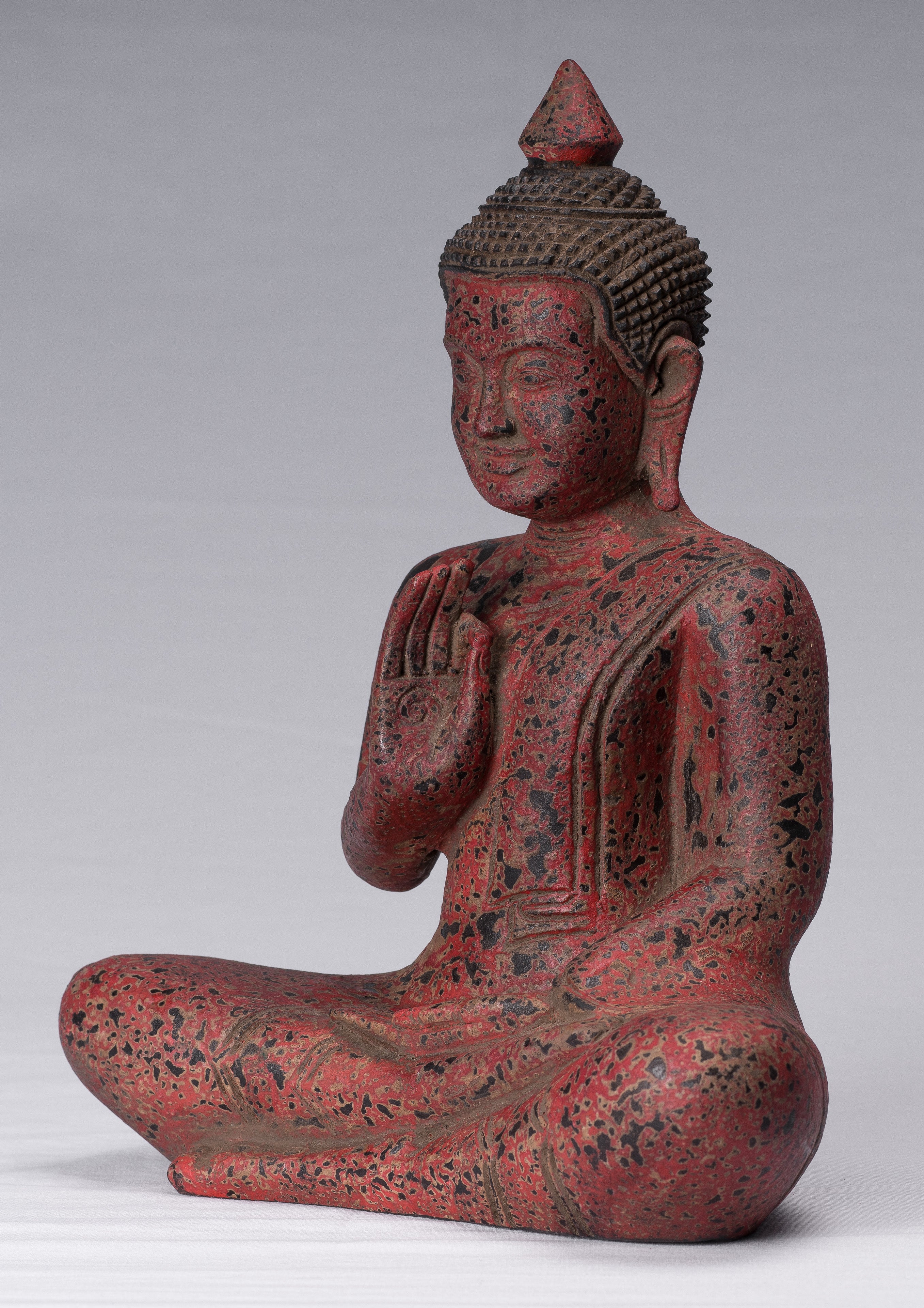 Escultura de Buda - Buda - Estatua de buda de madera de estilo jemer antiguo de estilo jemer enseñando mudra - 34 cm/14 "