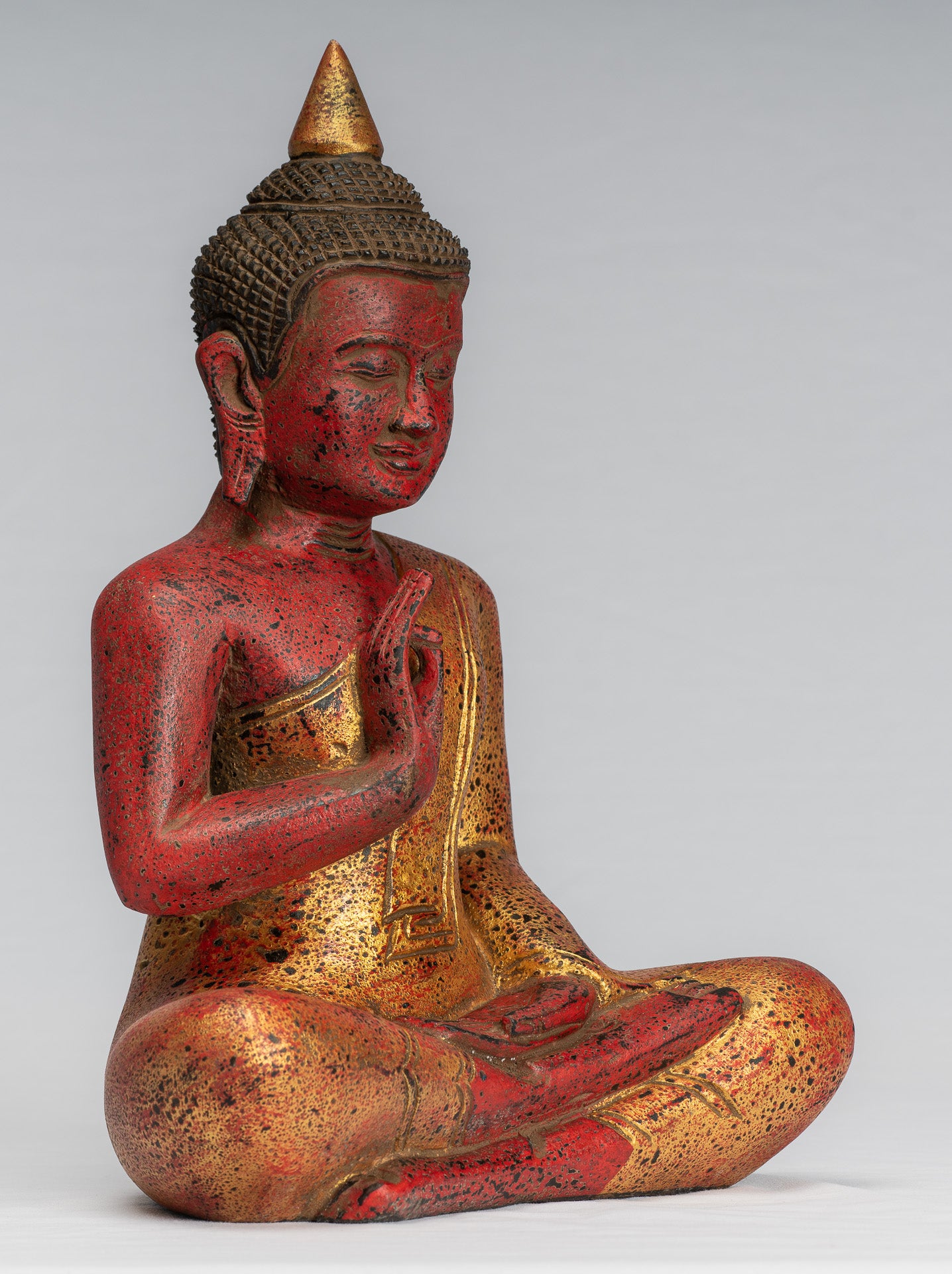 Escultura de Buda - Buda - Estatua de buda de madera de estilo jemer antiguo de estilo jemer enseñando mudra - 32 cm/13 "