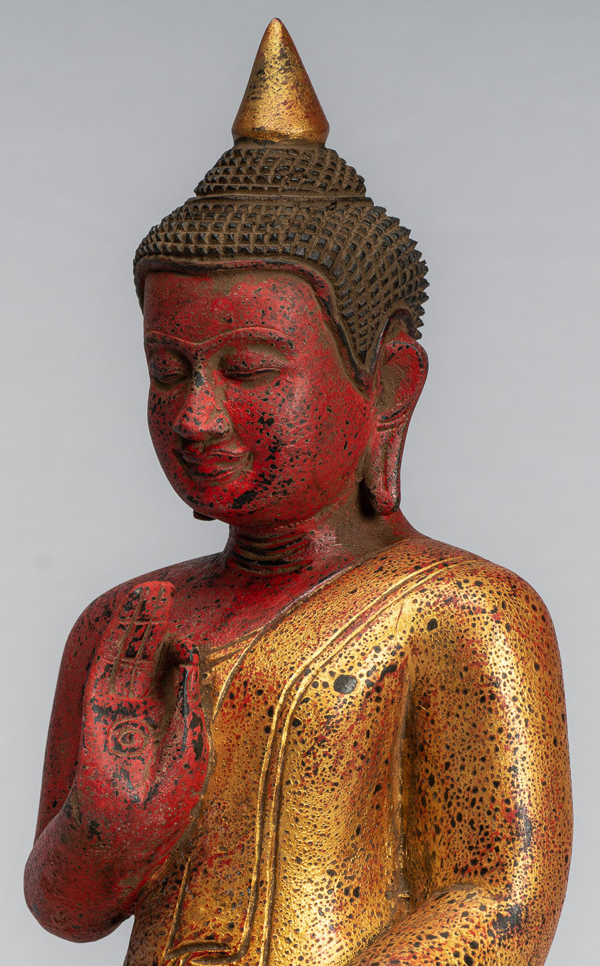 Escultura de Buda - Buda - Estatua de buda de madera de estilo jemer antiguo de estilo jemer enseñando mudra - 32 cm/13 "