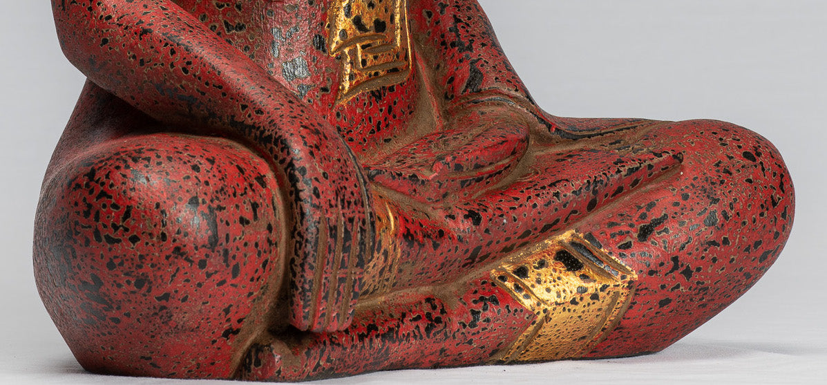 Buddha Statue-Antique Khmer Style SE Asia Seated Wood Enlightenment Buddha Statue-39cm/16 "