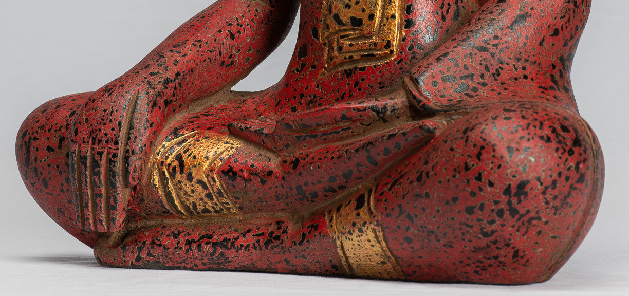 Buddha Statue-Antique Khmer Style SE Asia Seated Wood Enlightenment Buddha Statue-39cm/16 "