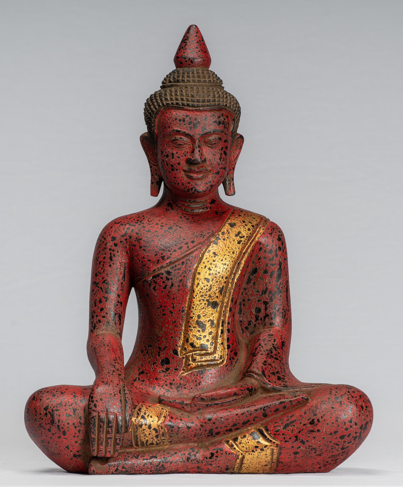 Buddha Statue-Antique Khmer Style SE Asia Seated Wood Enlightenment Buddha Statue-39cm/16 "