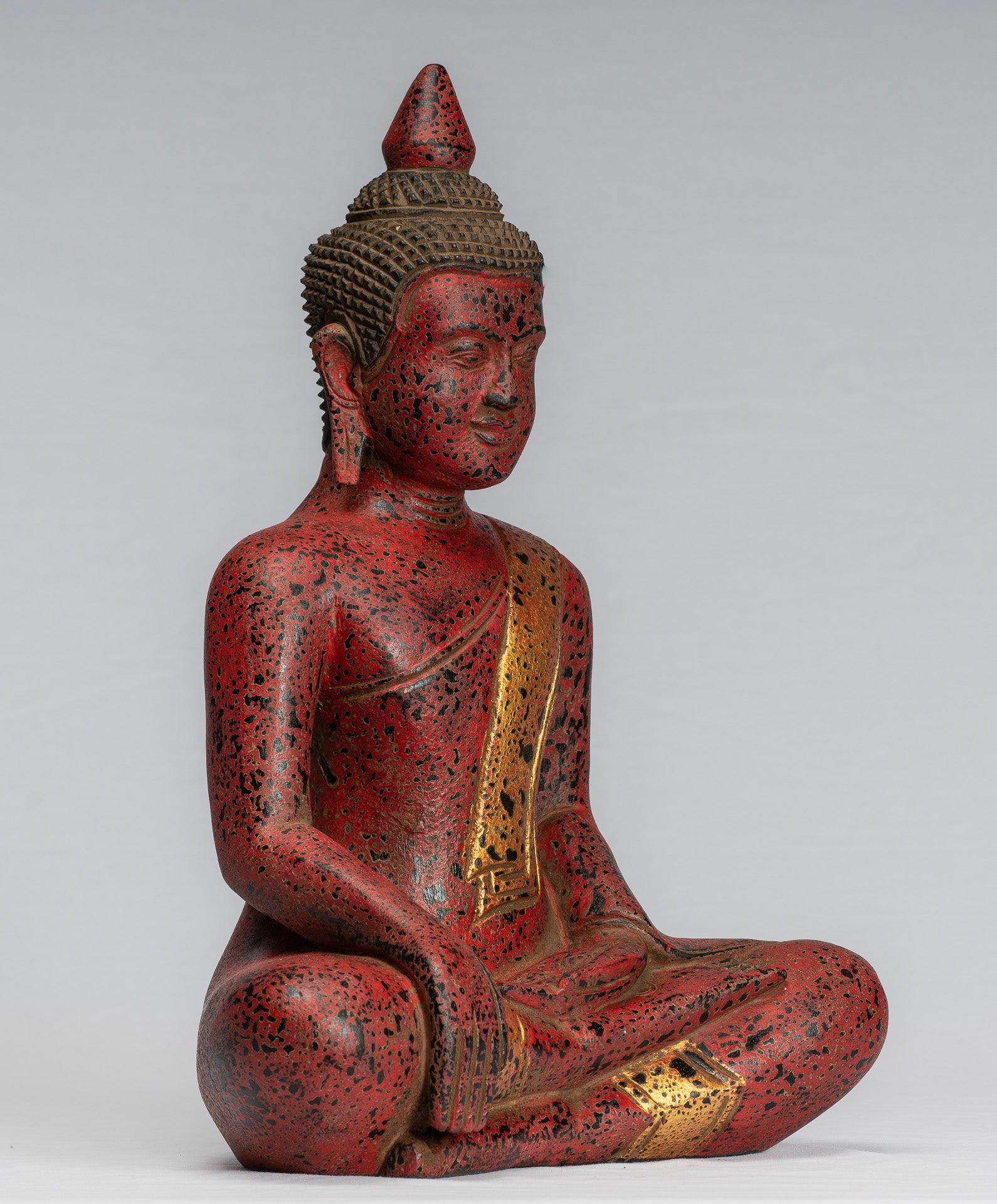Buddha Statue-Antique Khmer Style SE Asia Seated Wood Enlightenment Buddha Statue-39cm/16 "