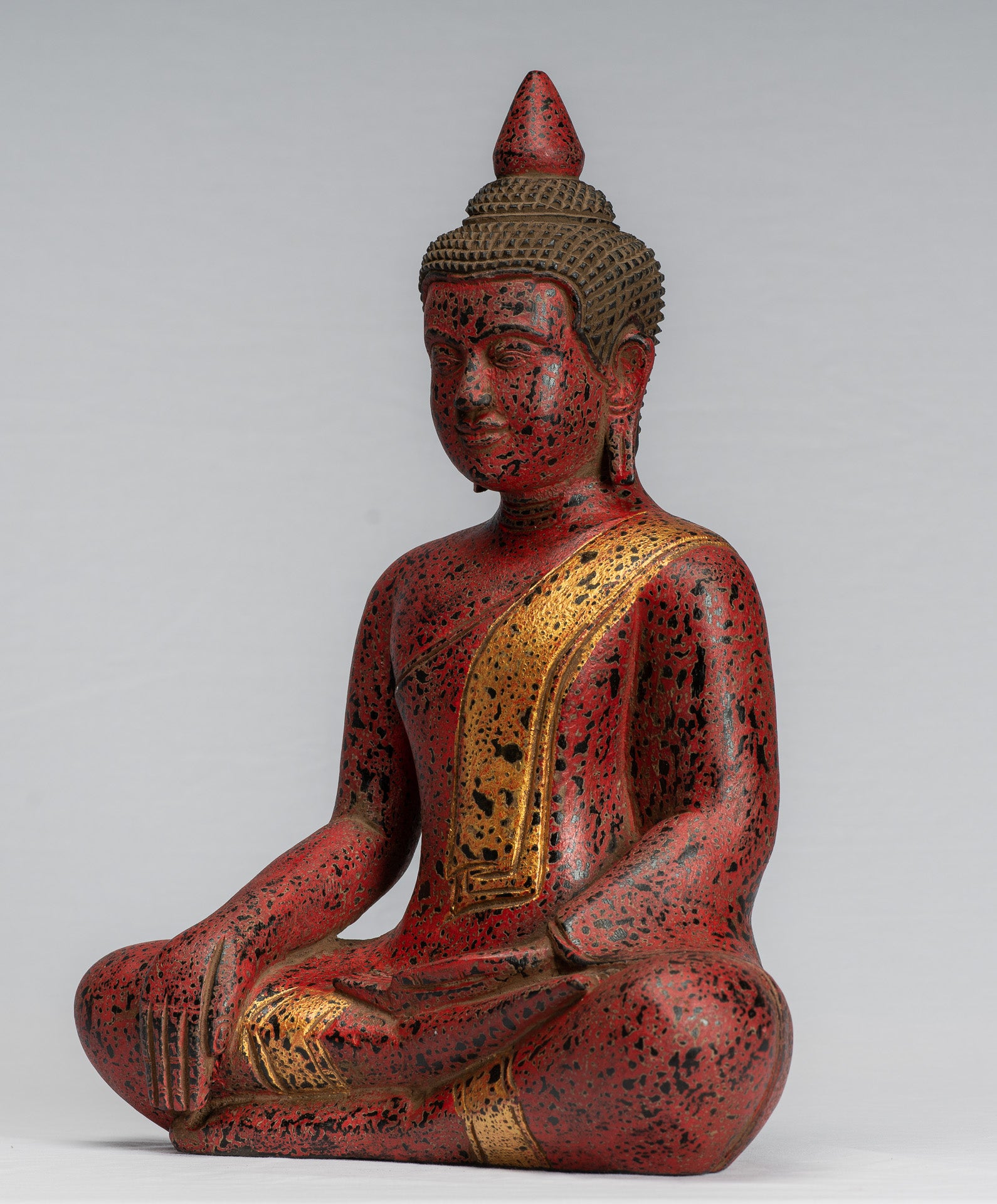 Buddha Statue-Antique Khmer Style SE Asia Seated Wood Enlightenment Buddha Statue-39cm/16 "