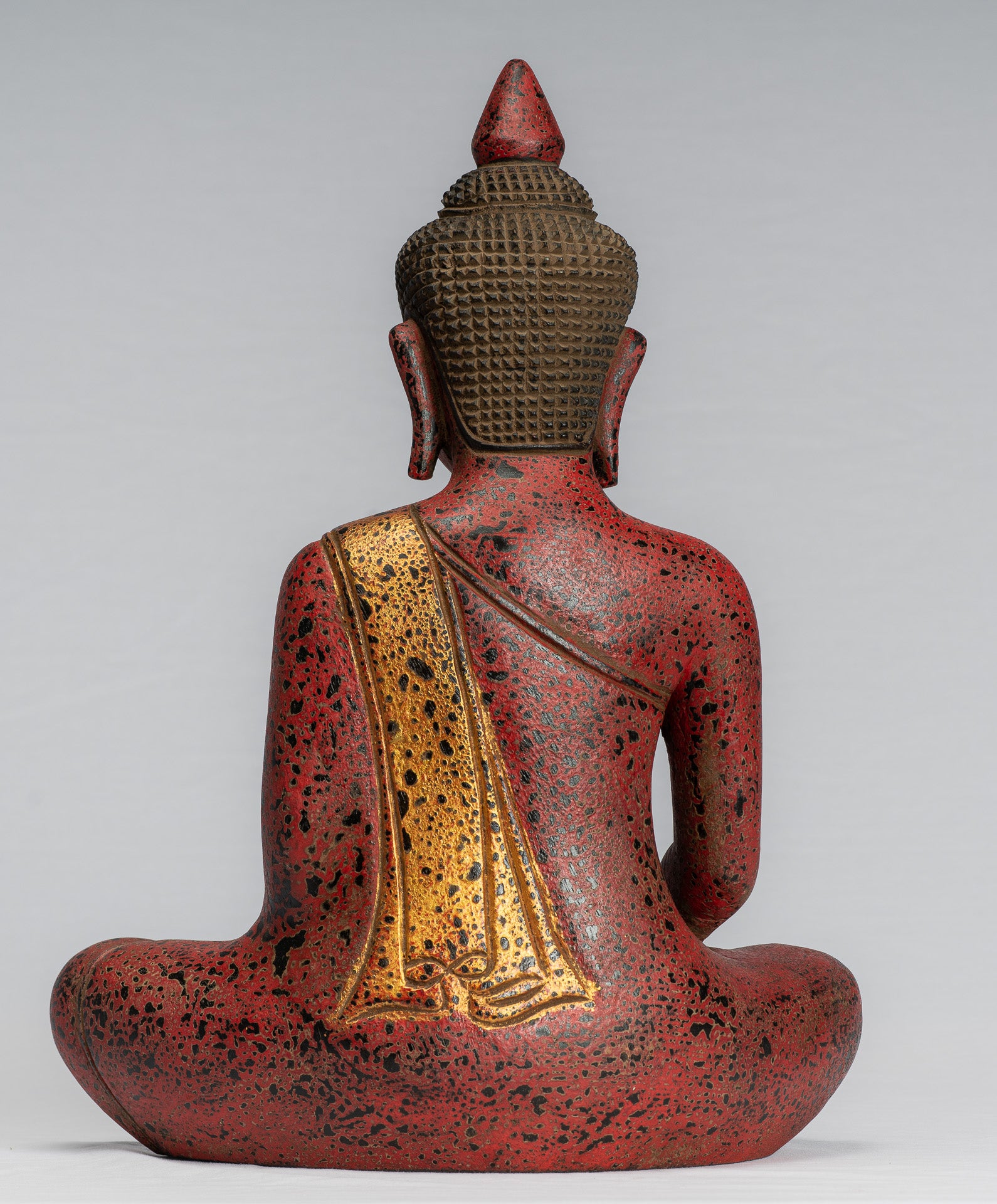 Buddha Statue-Antique Khmer Style SE Asia Seated Wood Enlightenment Buddha Statue-39cm/16 "