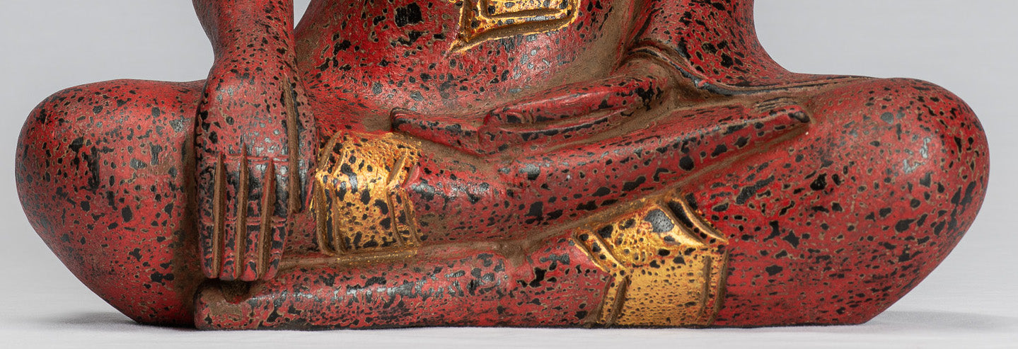 Buddha Statue-Antique Khmer Style SE Asia Seated Wood Enlightenment Buddha Statue-39cm/16 "