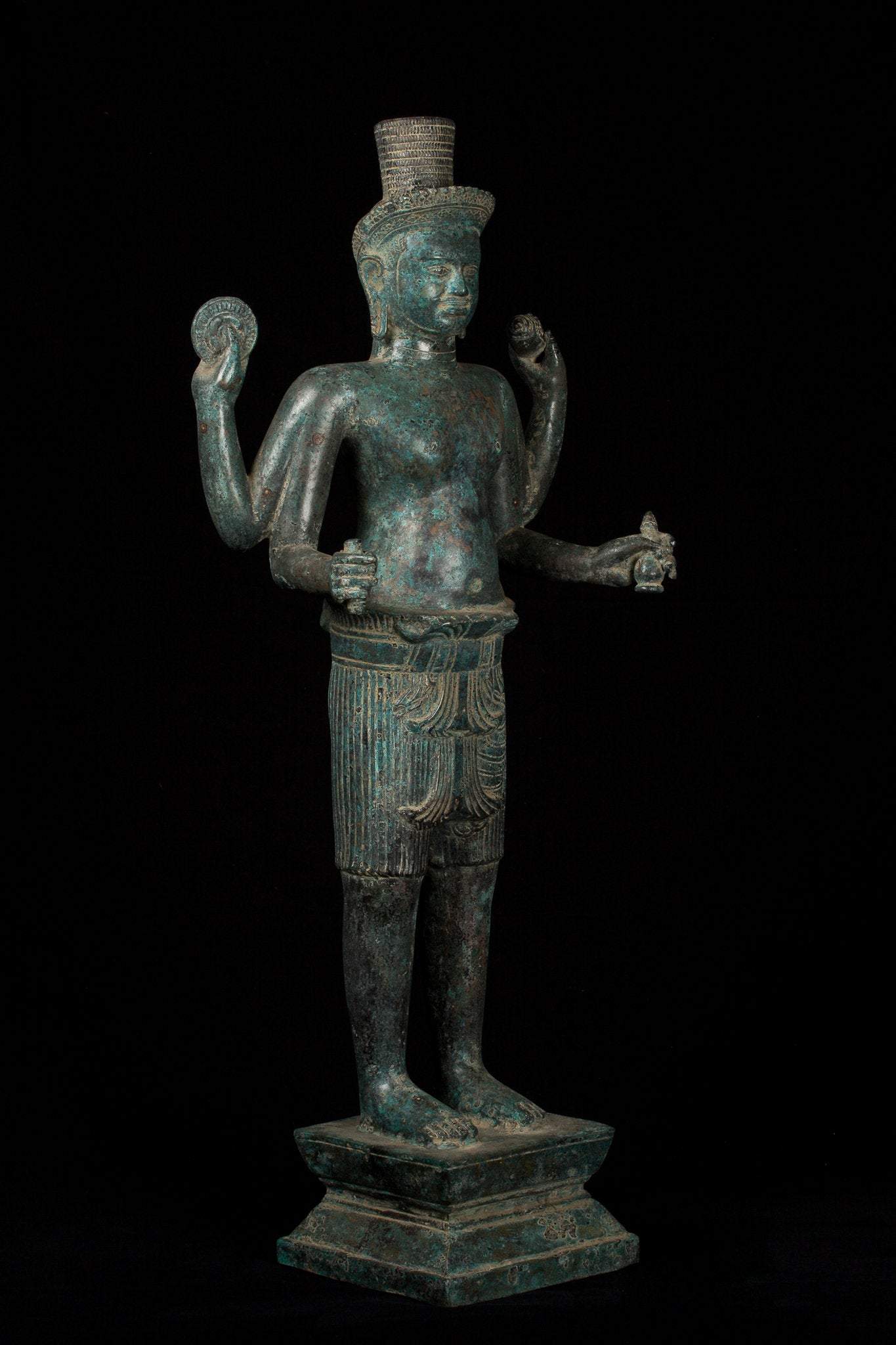 Vishnu - Estatua de Vishnu de bronce de estilo antiguo Khmer Ker de pie - 82cm/32 "