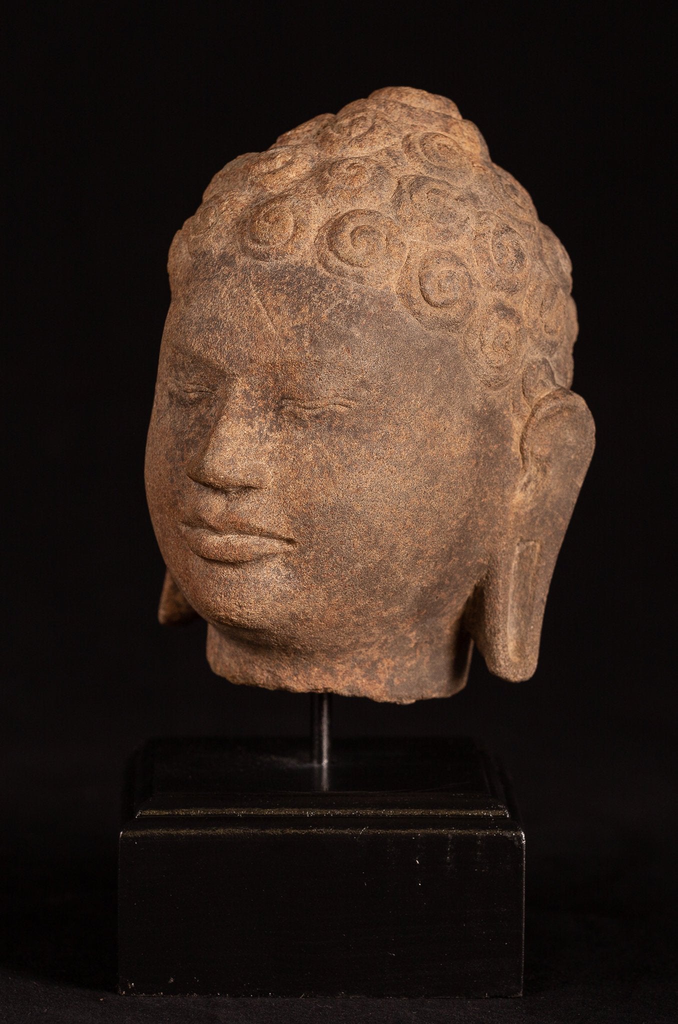 Estatua de Buda Antigua - Estatua de la cabeza de Buda de Buda de Dvaravati Thai Thai Thai Thai - 23cm/9 "