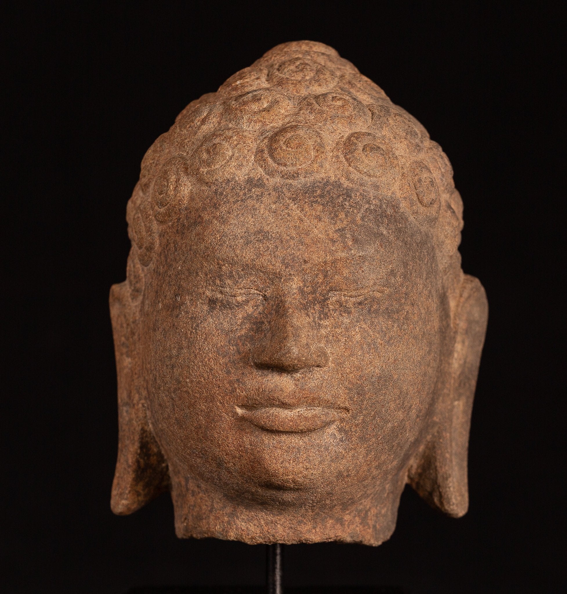 Estatua de Buda Antigua - Estatua de la cabeza de Buda de Buda de Dvaravati Thai Thai Thai Thai - 23cm/9 "