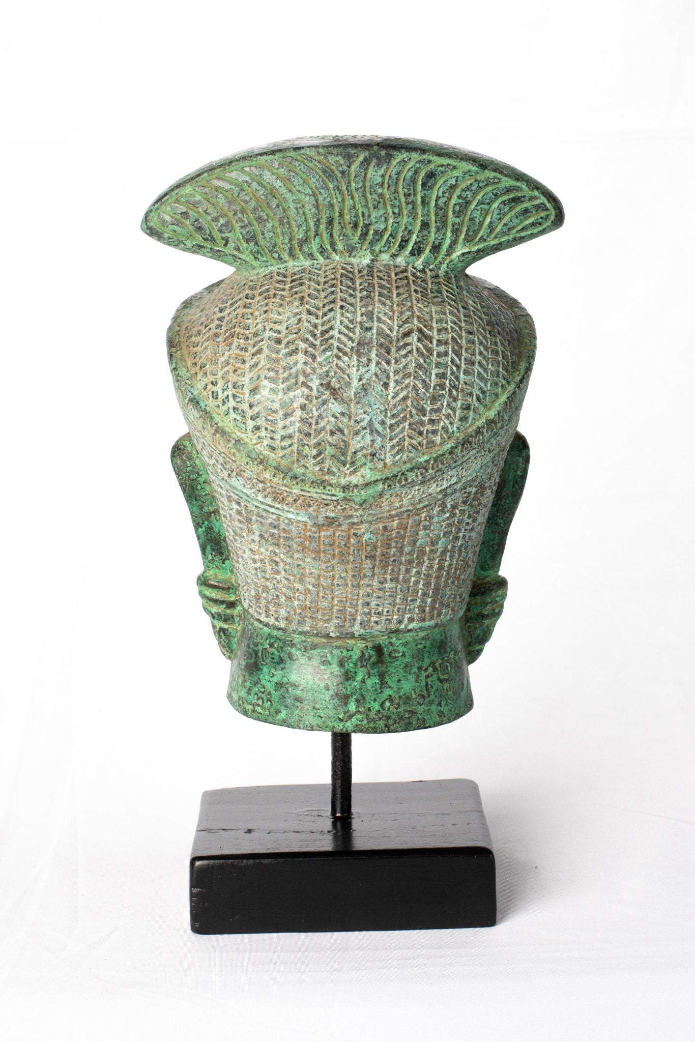 Lakshmi ou Devi/Tête Divine en Bronze de Style Khmer Antique - 24 cm/10"