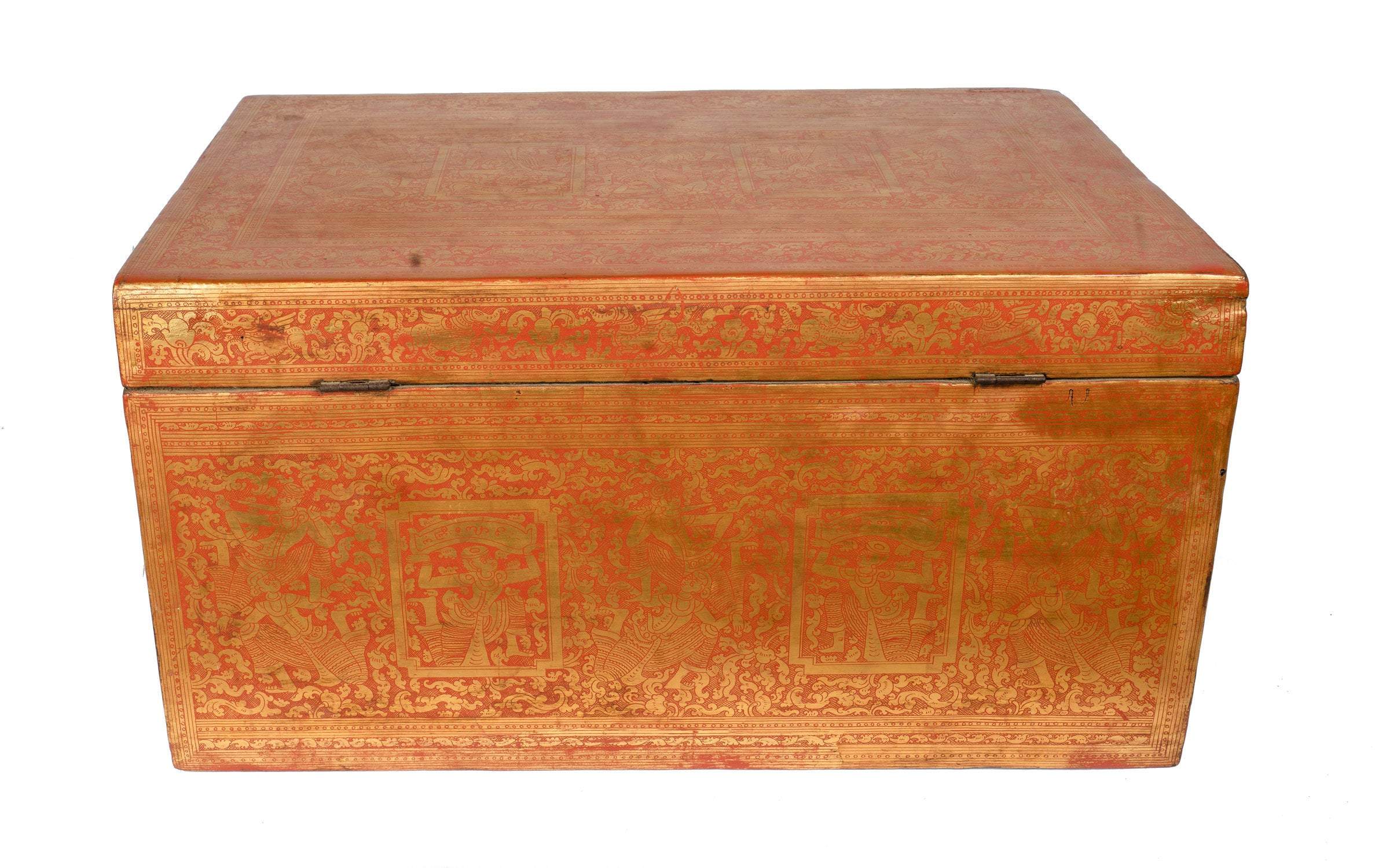Antique XIXe siècle birmane Lacquerware Sadaik ou Manuscript Box-38cm / 15 "